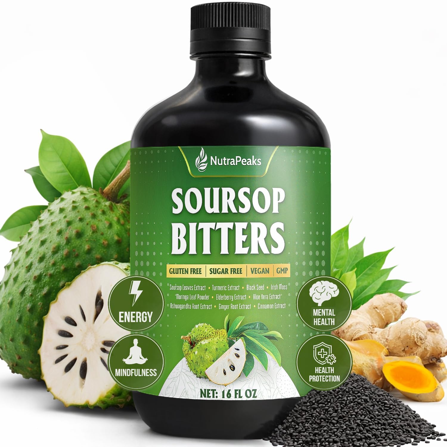 Soursop Bitters Liquid – Herbal Daily Wellness Formula with Soursop, Ginger, Turmeric & Black Seed Mixed Berry Flavor by FreshDrinkUS - Natural and Premium Herbal Tea