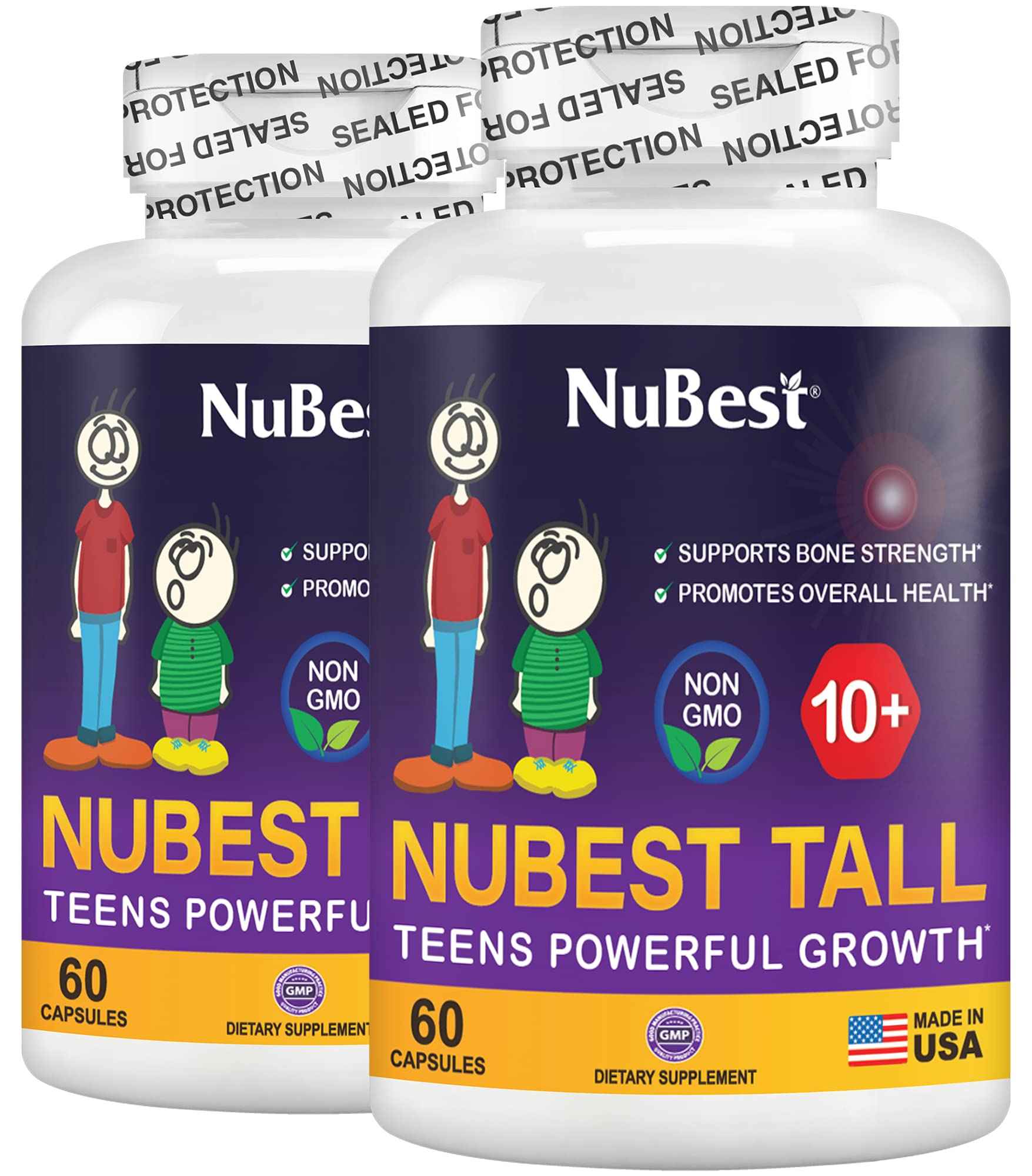 NuBest Tall 10+ Premium Bone Strength Formula, Enhanced Immunity and Overall Health for Age 10+ - Who Drink Milk Daily with Calcium, Vitamin D3, Vitamin K2, and Multivitamins - 60 Capsules