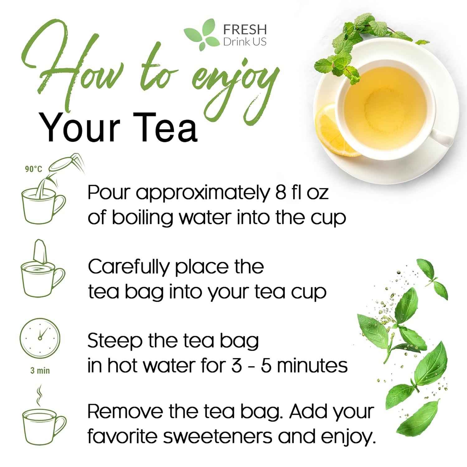 Premium Lemon Balm Leaf Tea Bags, 100% Natural & Pure from Lemon Balm Leaves. Loose Leaf Lemon Balm Herbal Tea. Lemon Balm Leaf Tea. No Sugar, No Caffeine, No Gluten, Vegan.