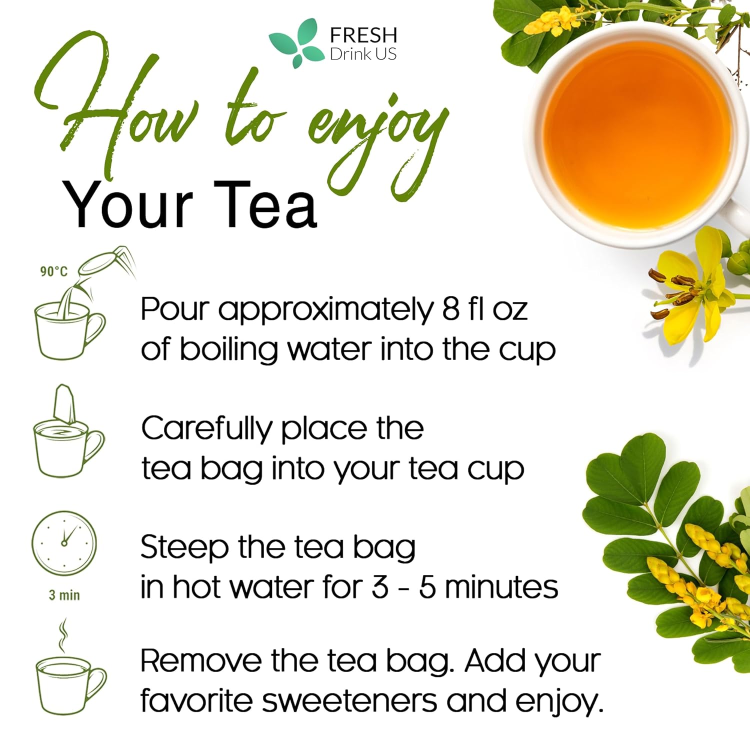 Premium Senna Leaf Tea Bags, 100% Natural & Pure from Senna Leaves. Loose Leaf Senna Herbal Tea, Made with Natural Material Tea Bags, Senna Leaf Tea. No Sugar, No Caffeine, No Gluten, Vegan. by FreshDrinkUS - Natural and Premium Herbal Tea
