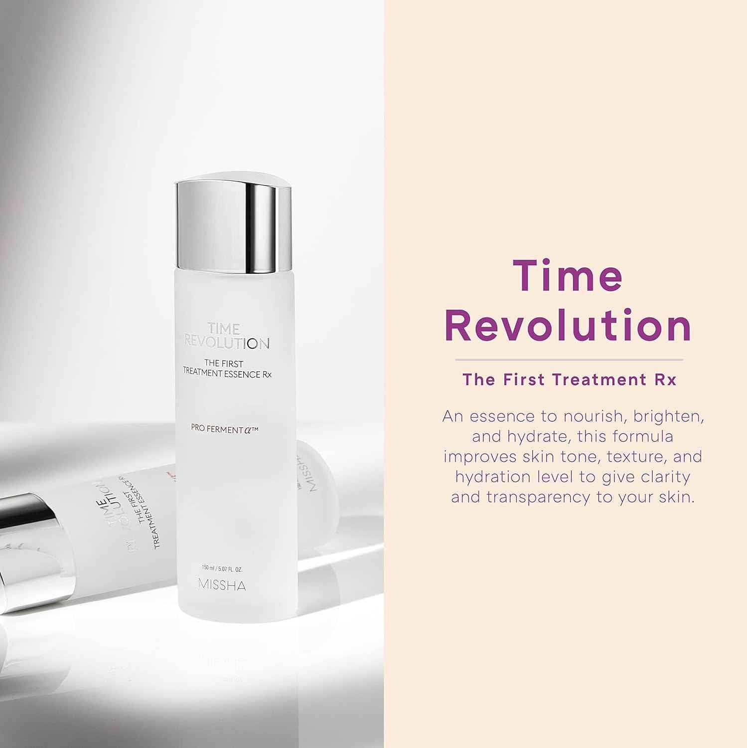 Time Revolution the First Essence RX (4Th Gen) 5.07 Fl Oz/150Ml, Korean Face Essence, Hydrating Facial Toner, Skin Smoothing & Ph Balancing Toner for All Skin Types