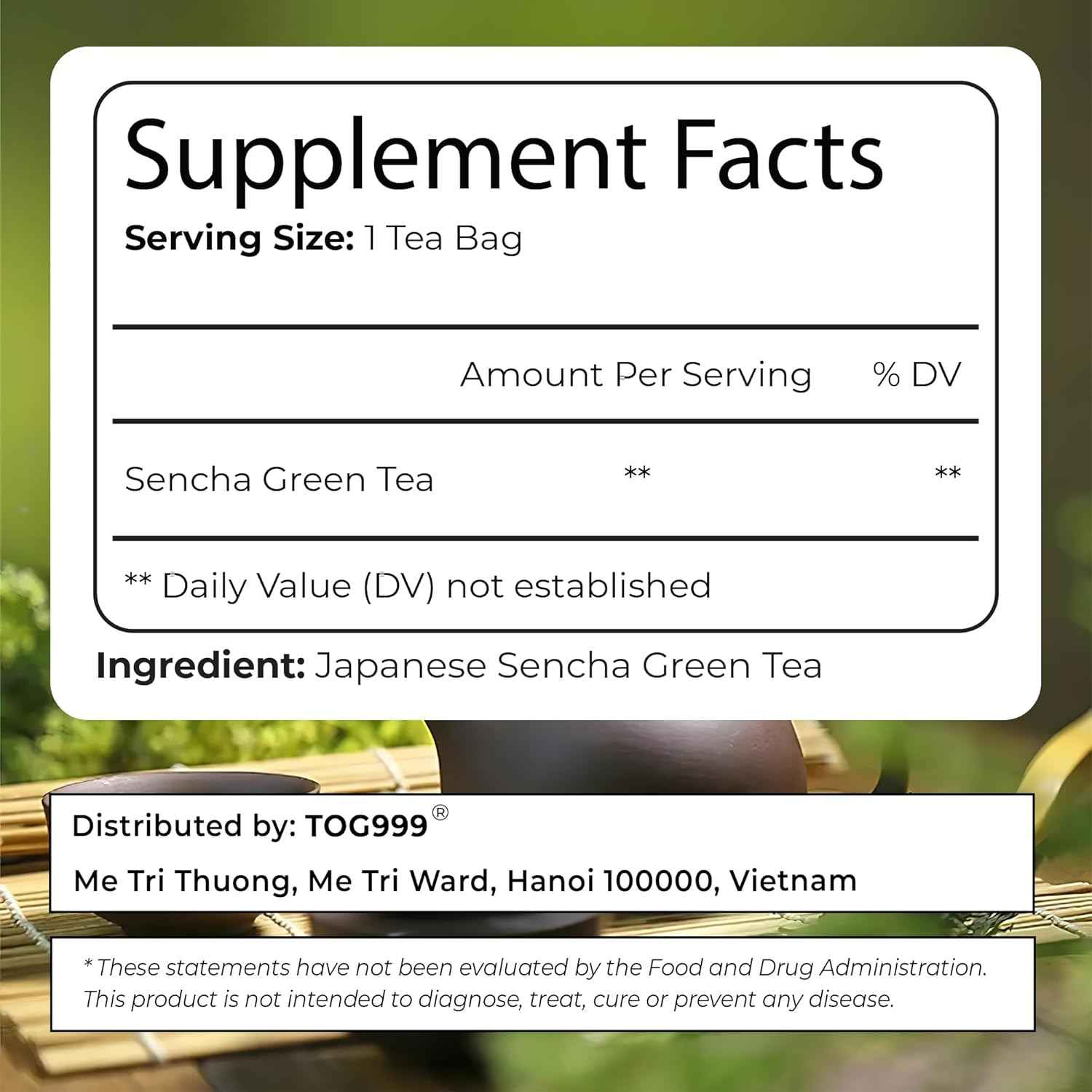 Premium Sencha Green Tea Bags, 100% Natural & Pure from Sencha Green Tea Leaves