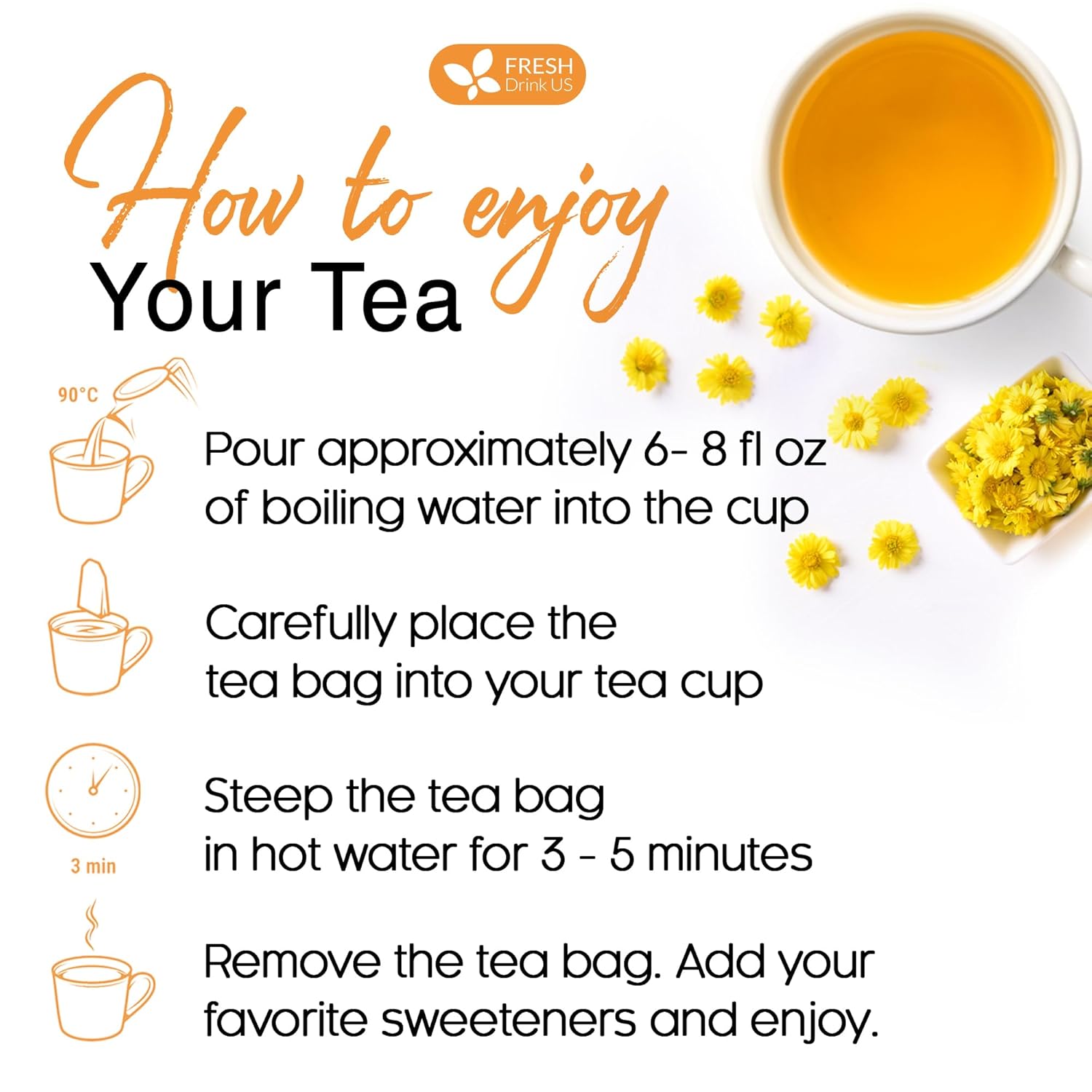 Premium 75 Chrysanthemum Flower Tea Bags by FreshDrinkUS - Natural and Premium Herbal Tea