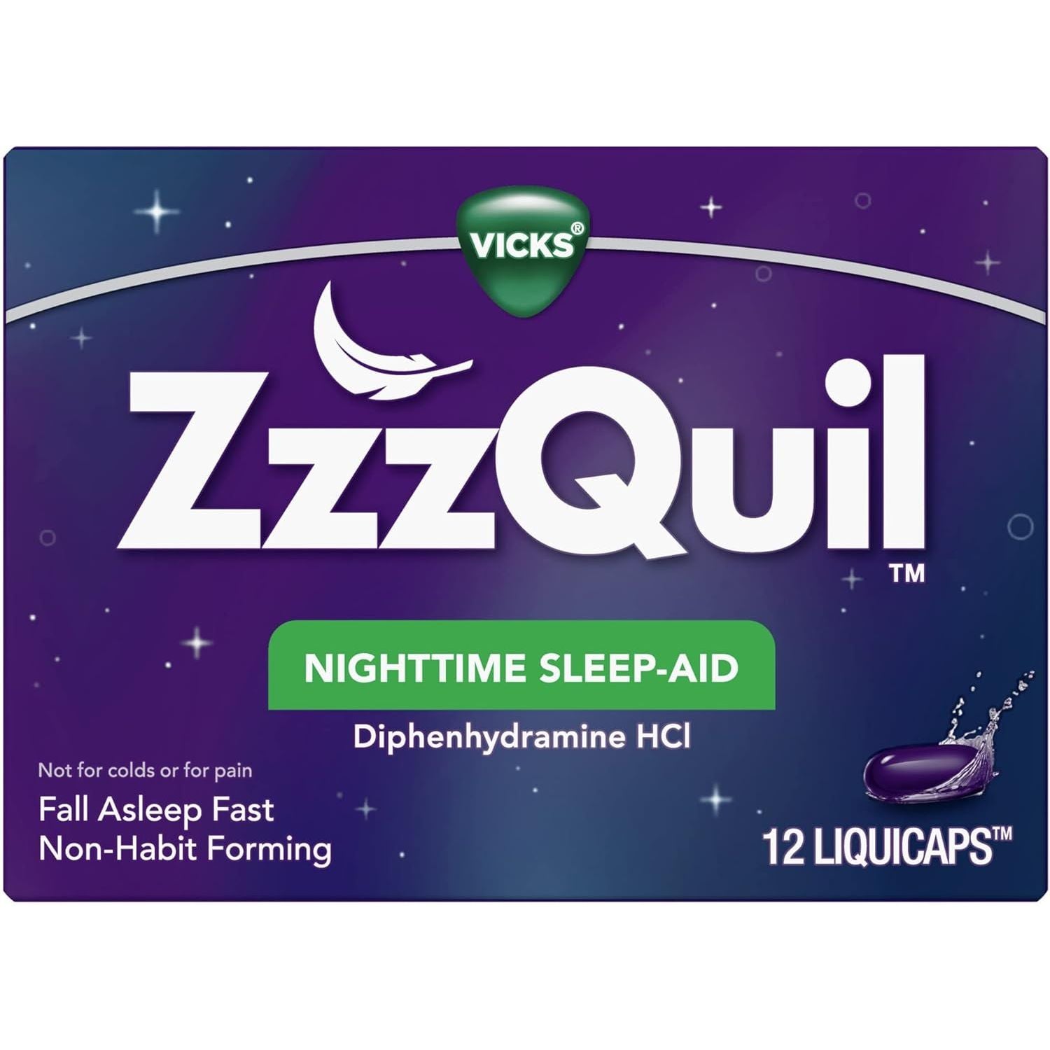 ZzzQuil Night Time Sleep Aid Liquicaps - 12 per Pack - DestGlow