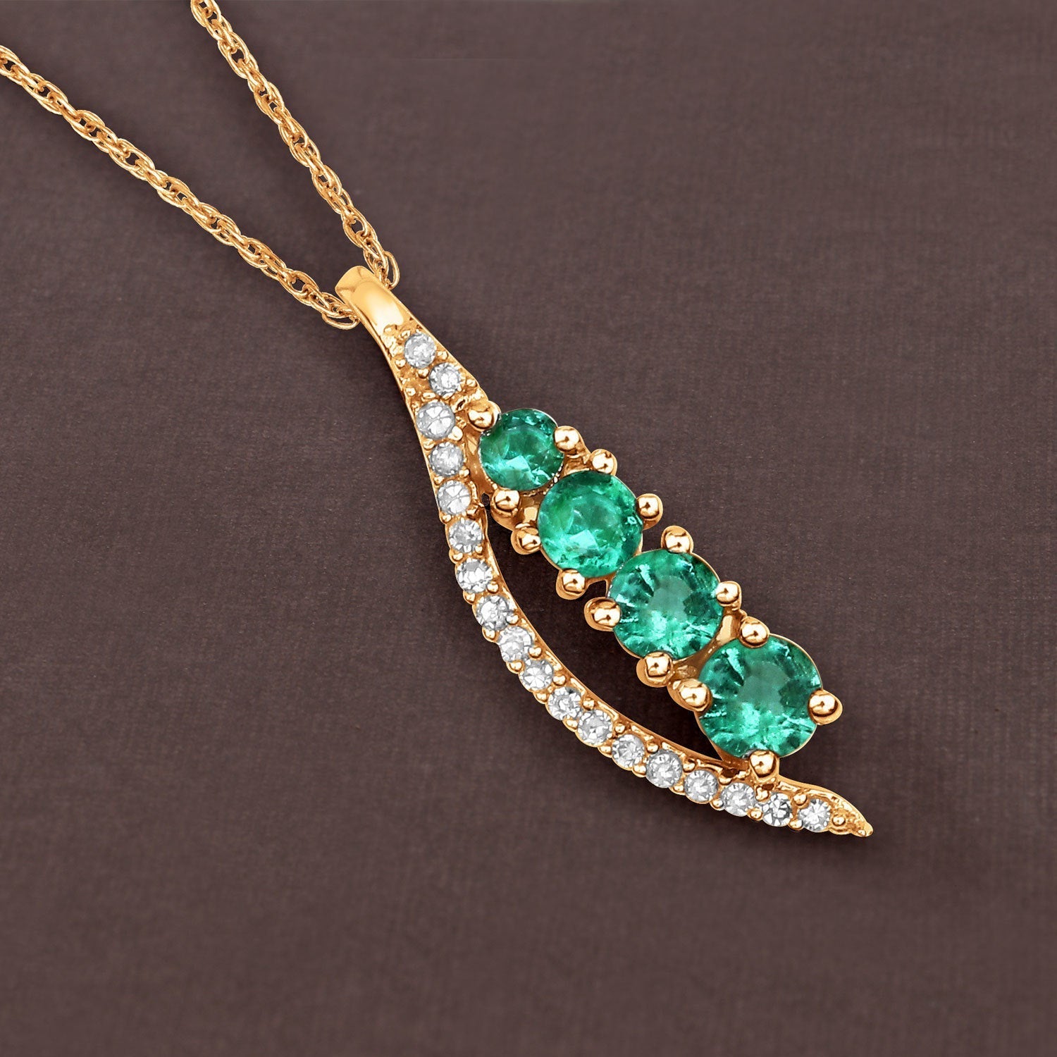 0.34 Carat Genuine Zambian Emerald and White Diamond 14K Yellow Gold Pendant DestGlow