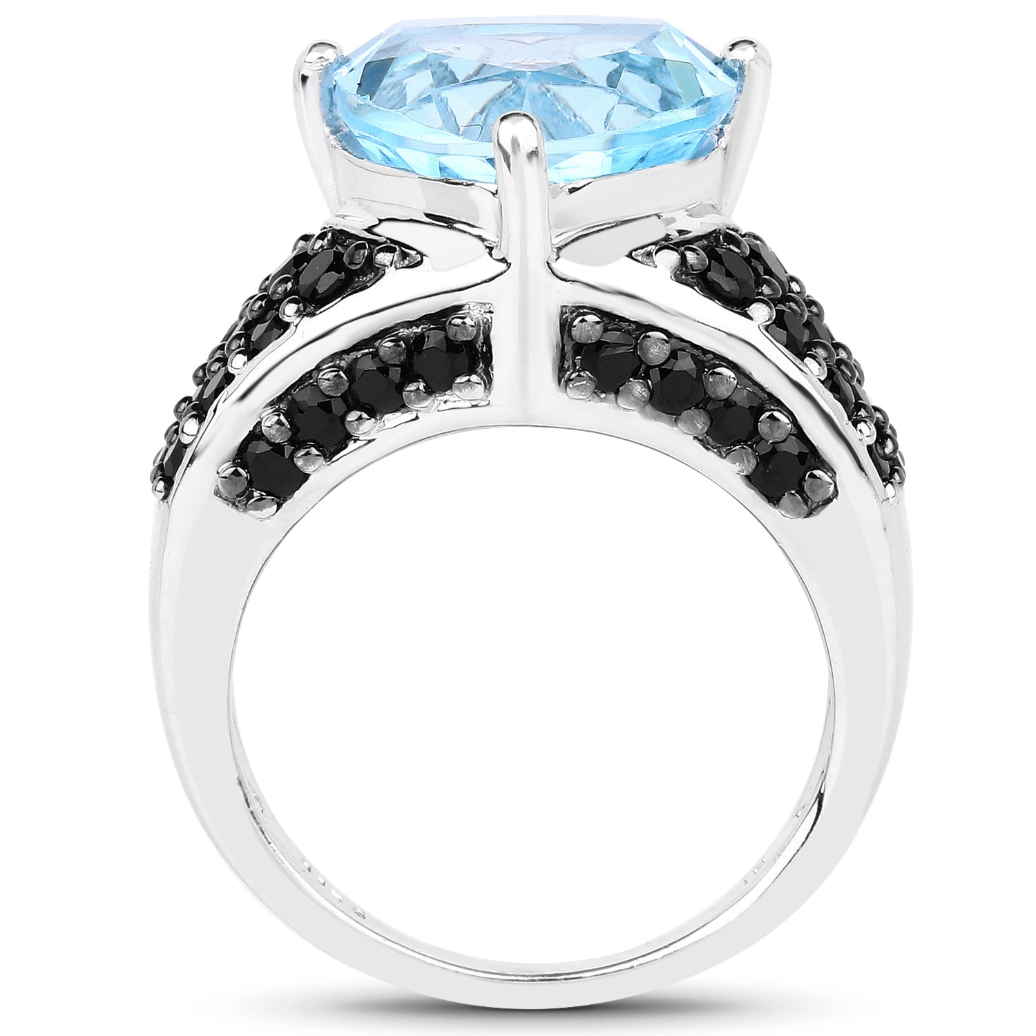 5.49 Carat Genuine Blue Topaz and Black Spinel .925 Sterling Silver Ring by Bids.com