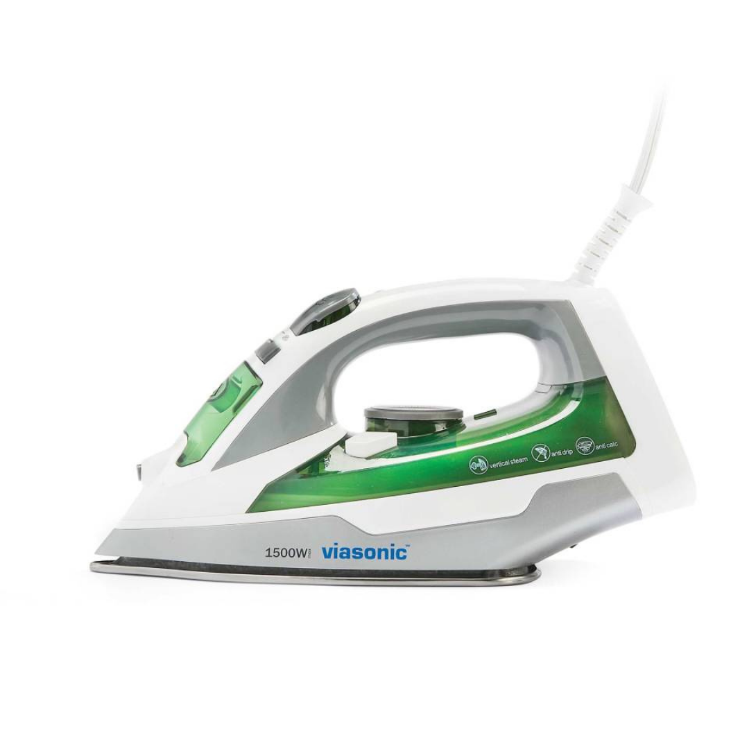 Viasonic 1500W Steam Iron with Anti-Drip and Anti-Calc Features DestGlow