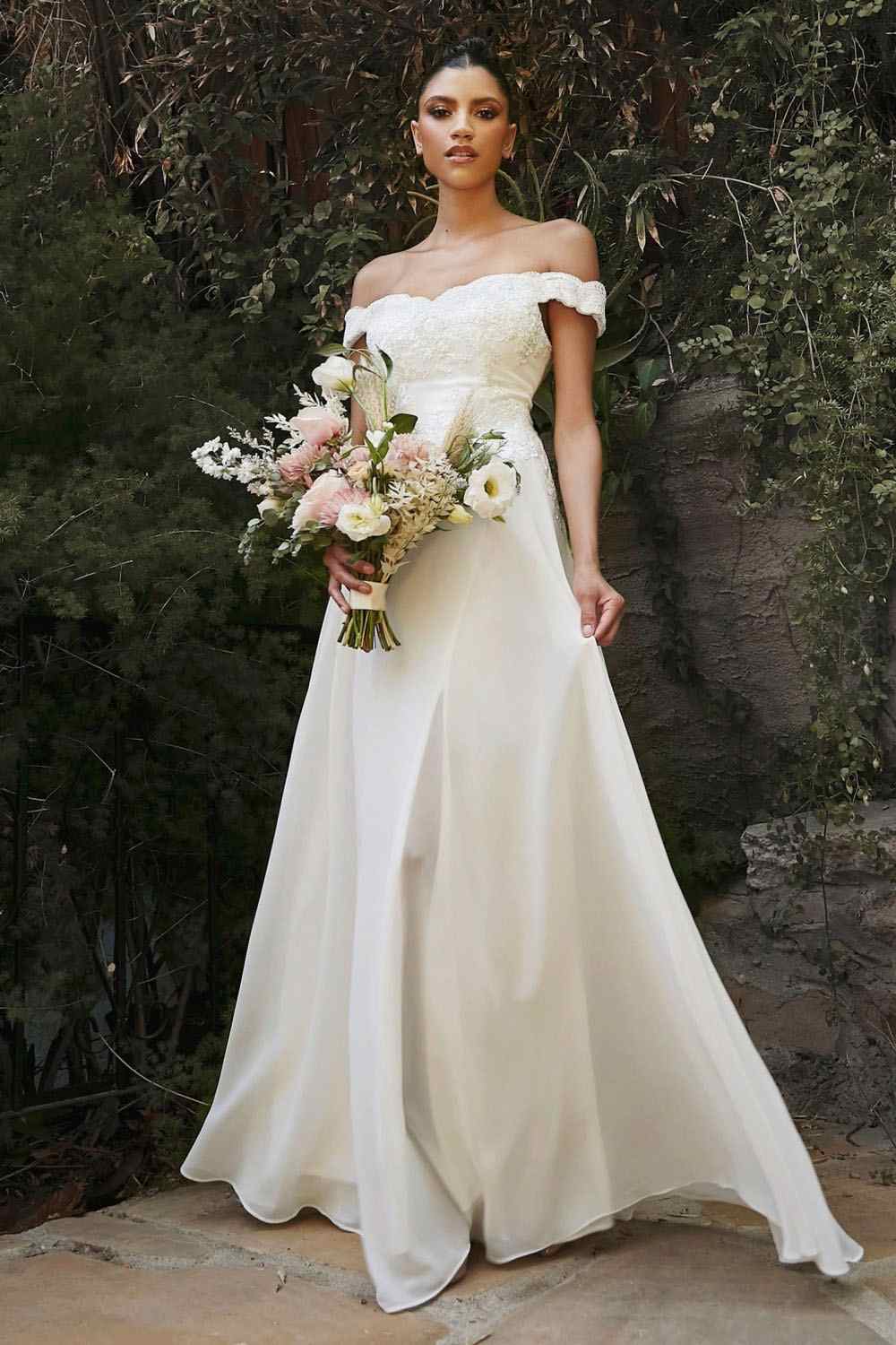 Cinderella Divine 7258W Off The Shoulder Long Gown by DiscountDressShop