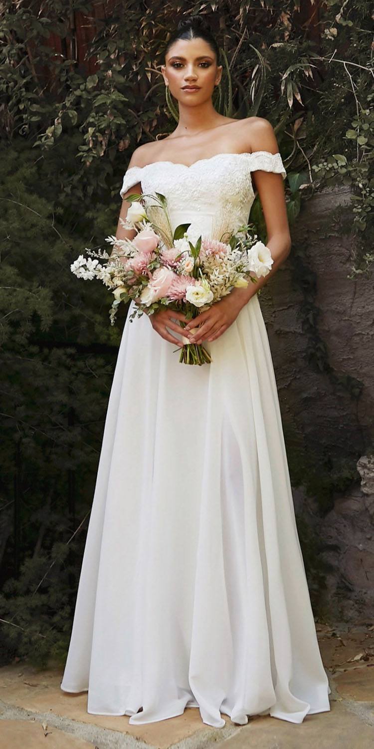Cinderella Divine 7258W Off The Shoulder Long Gown by DiscountDressShop