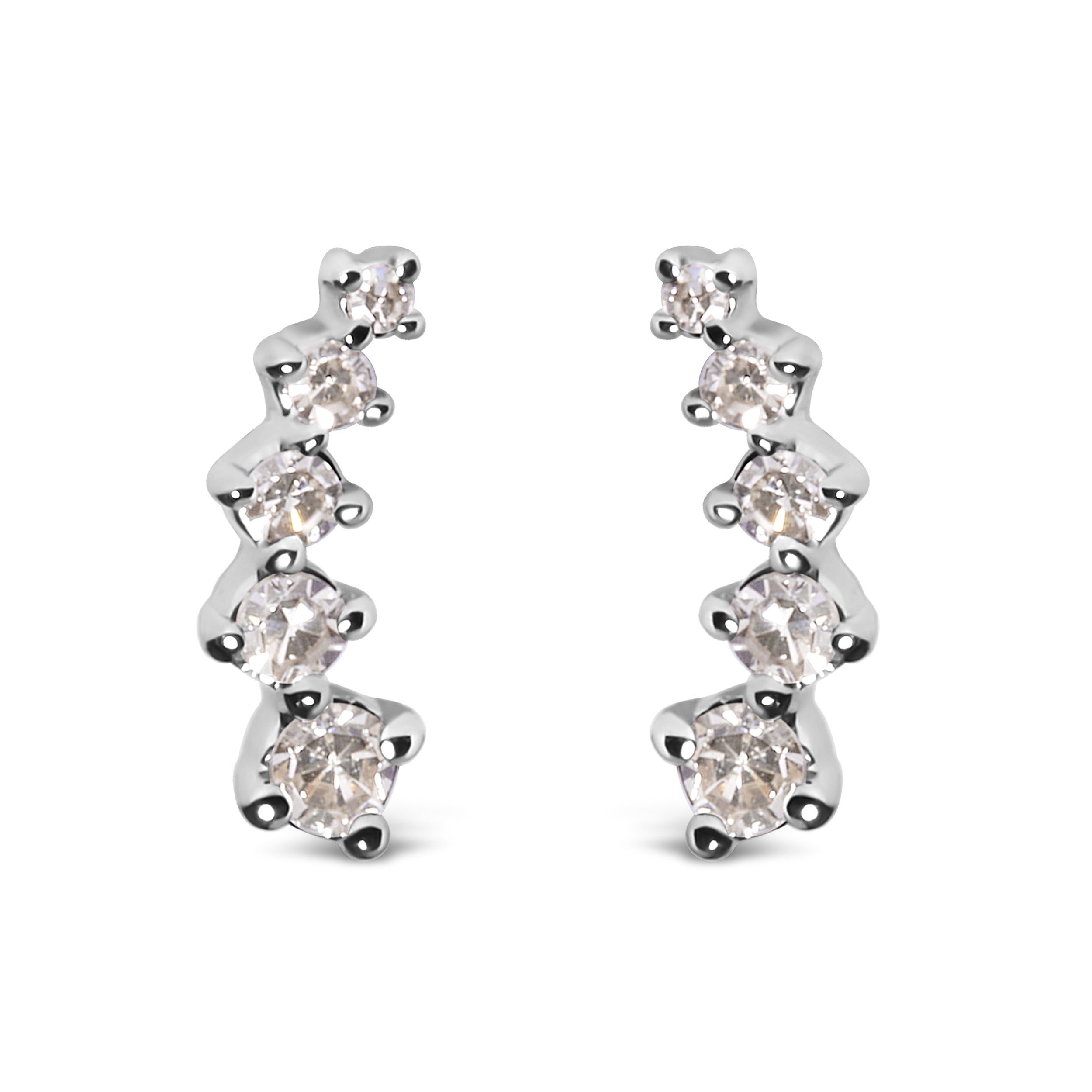 10K White Gold 1/10 Cttw Diamond Journey Style Climber Stud Earrings (H-I Color, I1-I2 Clarity) DestGlow