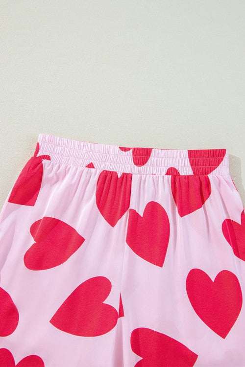 Women's Valentine's Day Pajama Set - Heart Print Short Sleeve Shirt & Pants