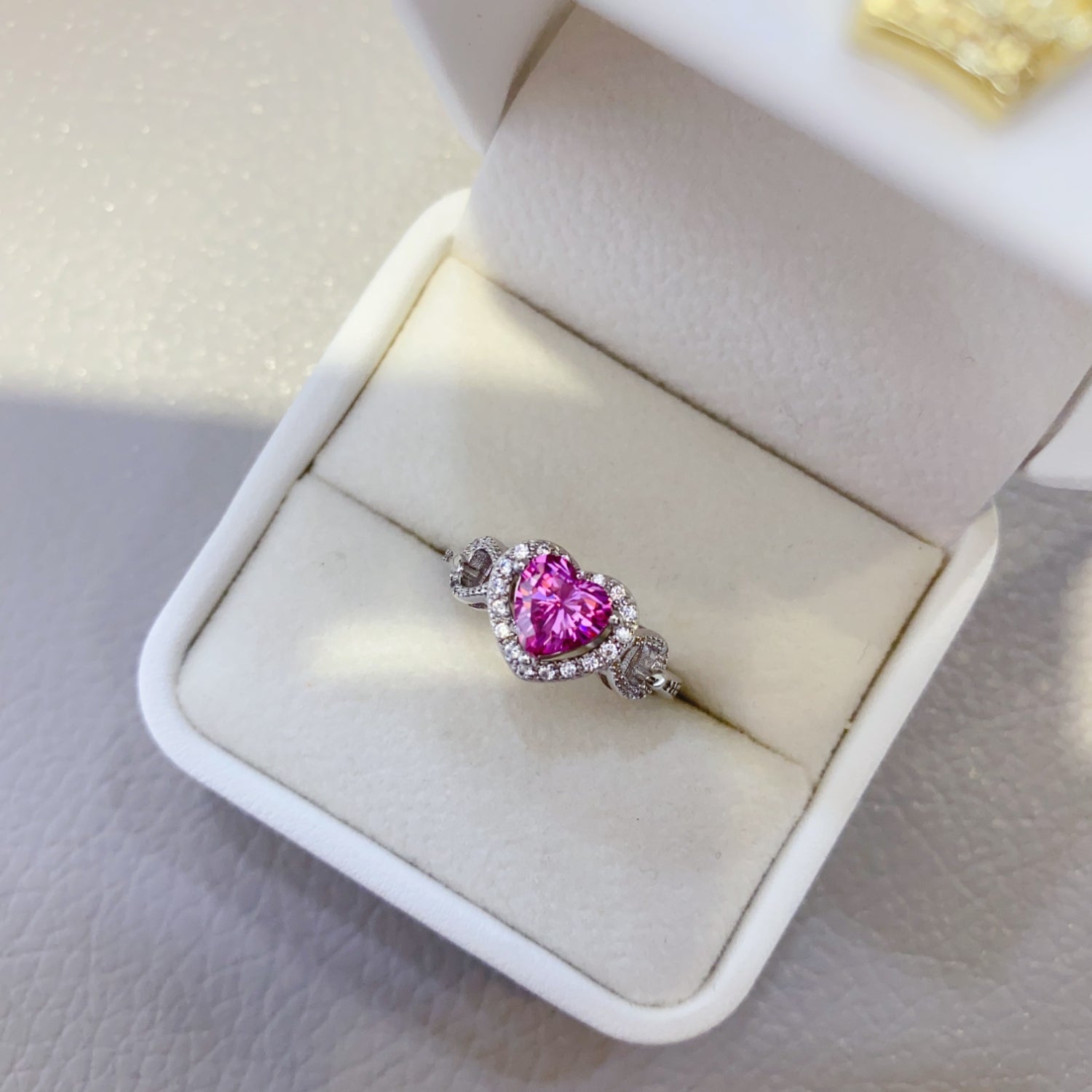 1 Carat Heart-Shaped Pink Pink Sparkala™ Pure Sterling Silver Ring - DestGlow