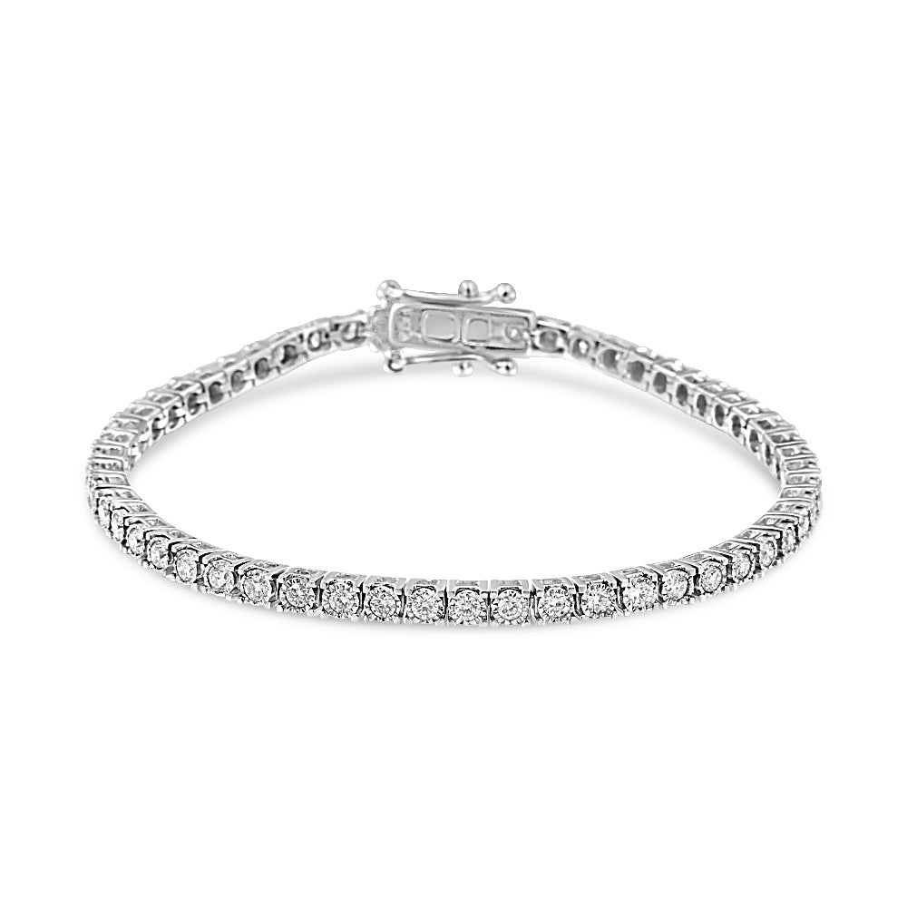14K White Gold 2.0 Cttw Miracle Set Round-Cut Lab Grown Diamond Illusion 7" Tennis Bracelet (F-G Color, VS2-SI1 Clarity) DestGlow