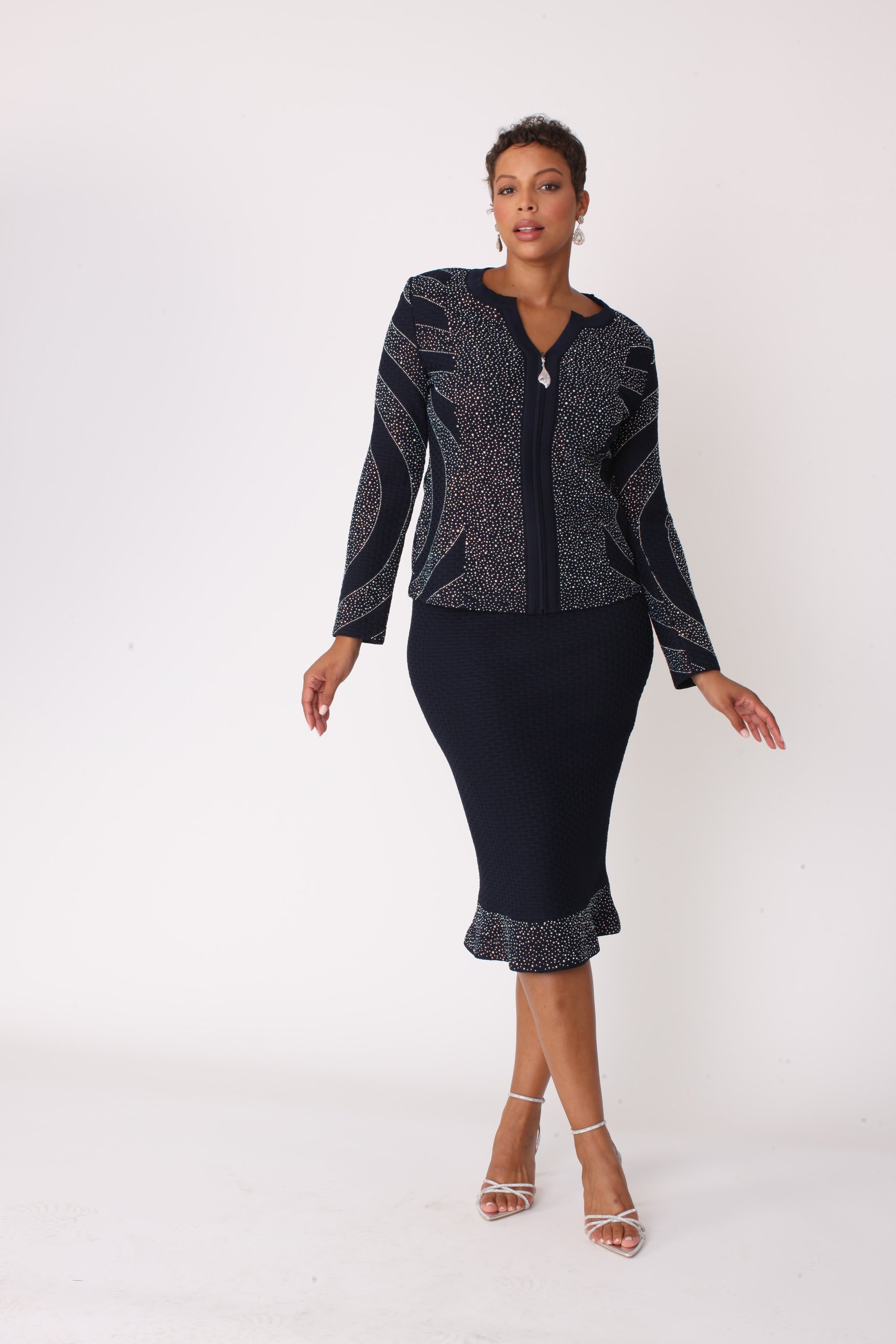 Navy & Silver Starburst Skirt Suit - 7313 by Tally Taylor