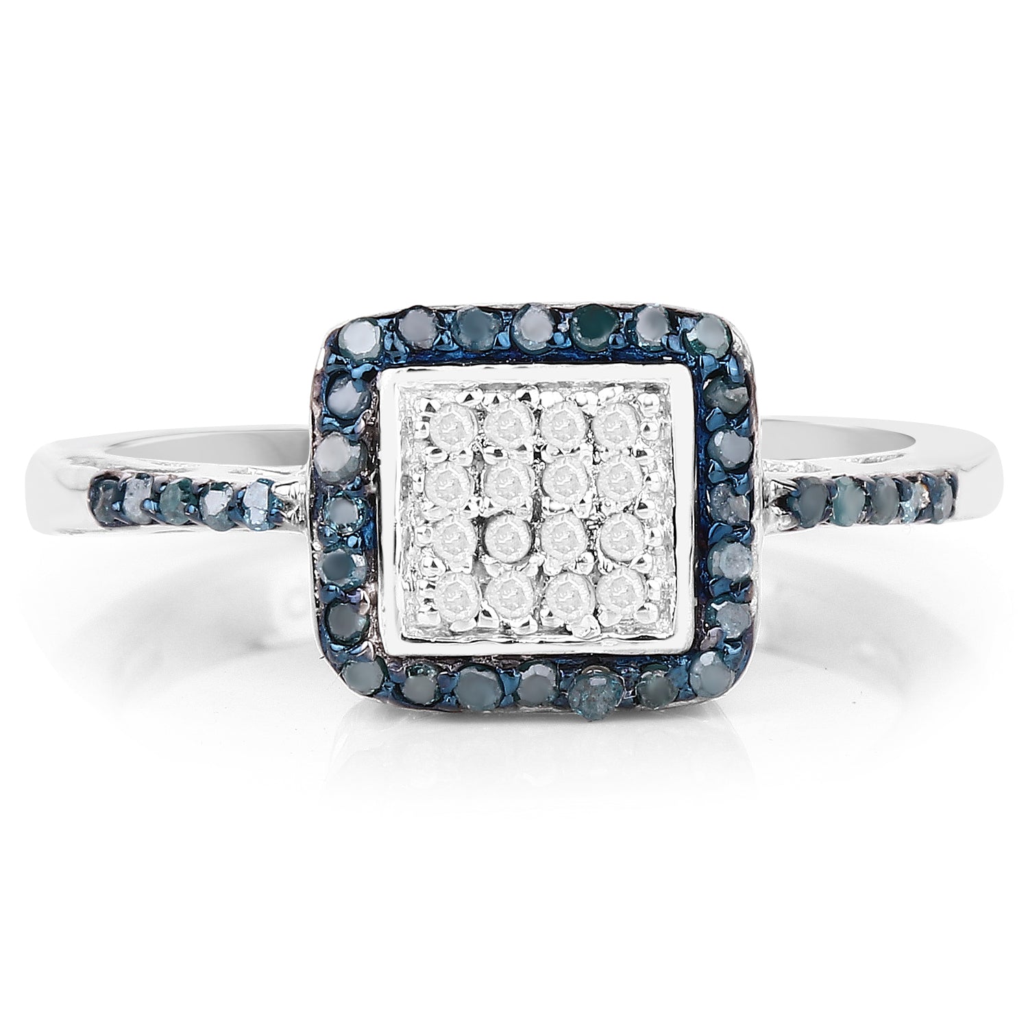 0.28 Carat Genuine Blue Diamond and White Diamond .925 Sterling Silver Ring DestGlow