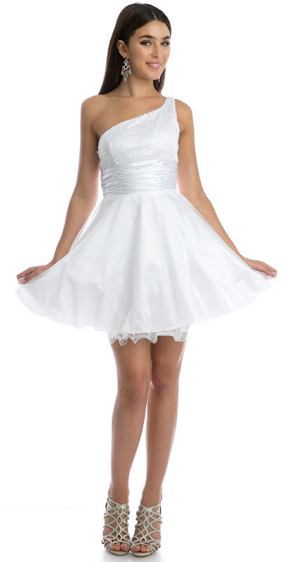 Juliet 733 One Shoulder Short Dress Sparkly Sequins Glitter Tulle Skirt by DiscountDressShop