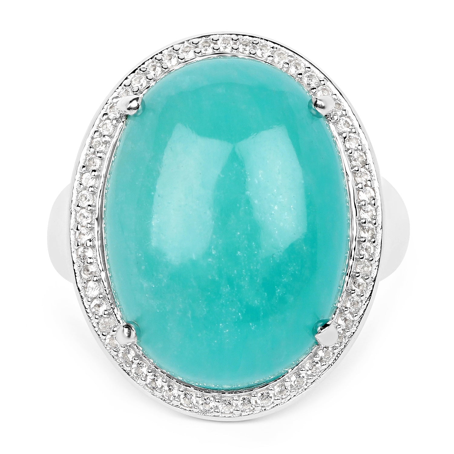 15.09 Carat Genuine Amazanite And White Topaz .925 Sterling Silver Ring by Bids.com