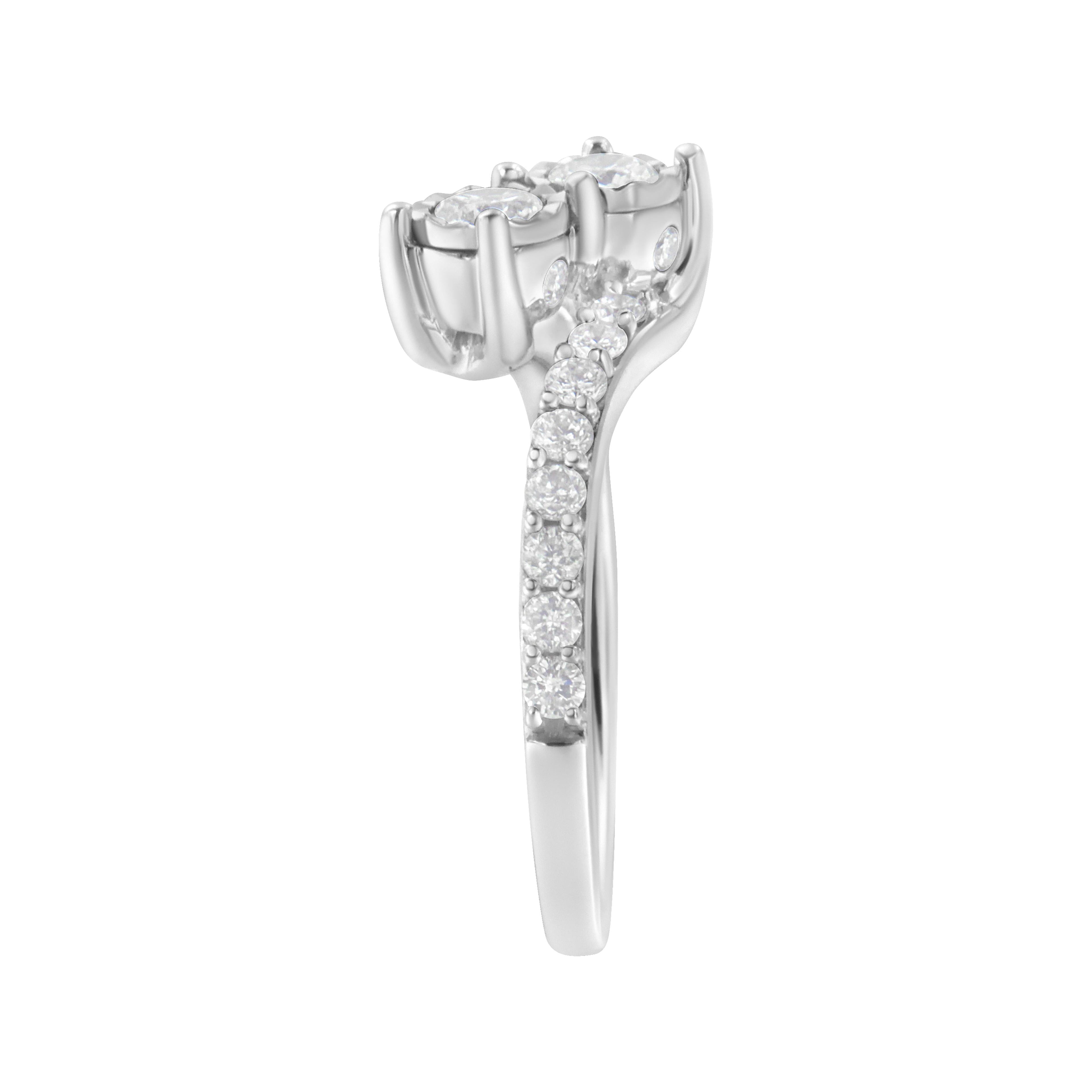 10K White Gold Two-Stone Miracle-Set Diamond Bypass Ring (1 Cttw, H-I Color, I1-I2 Clarity) - Size 6 by Bids.com