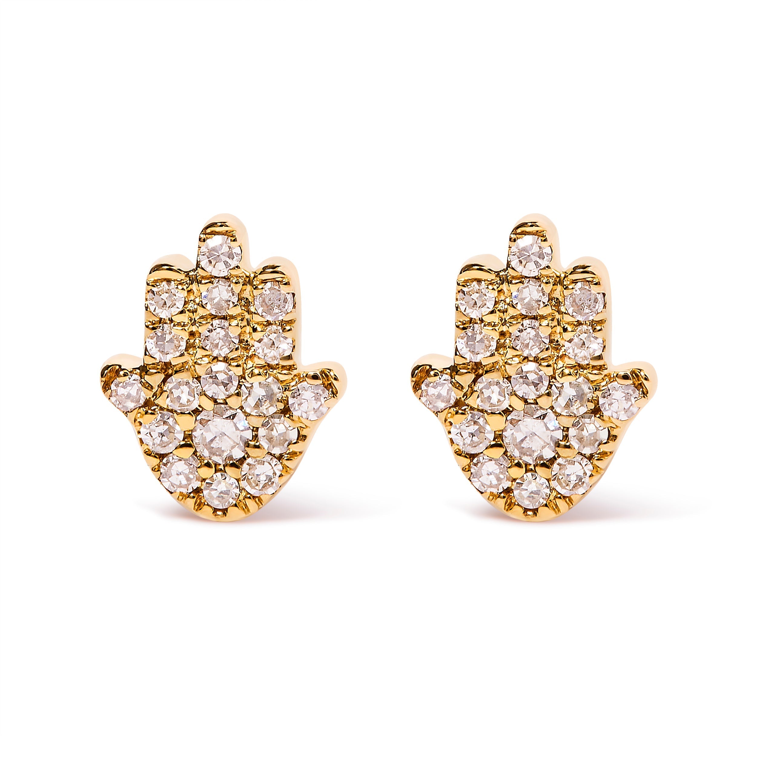 10K Yellow Gold Diamond Accented Hamsa Stud Earrings (H-I Color, I1-I2 Clarity) DestGlow