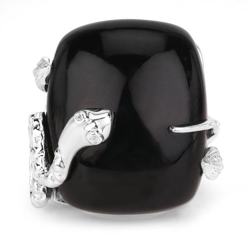 21.04 Carat Genuine Black Onyx and White Topaz .925 Sterling Silver Ring by Bids.com
