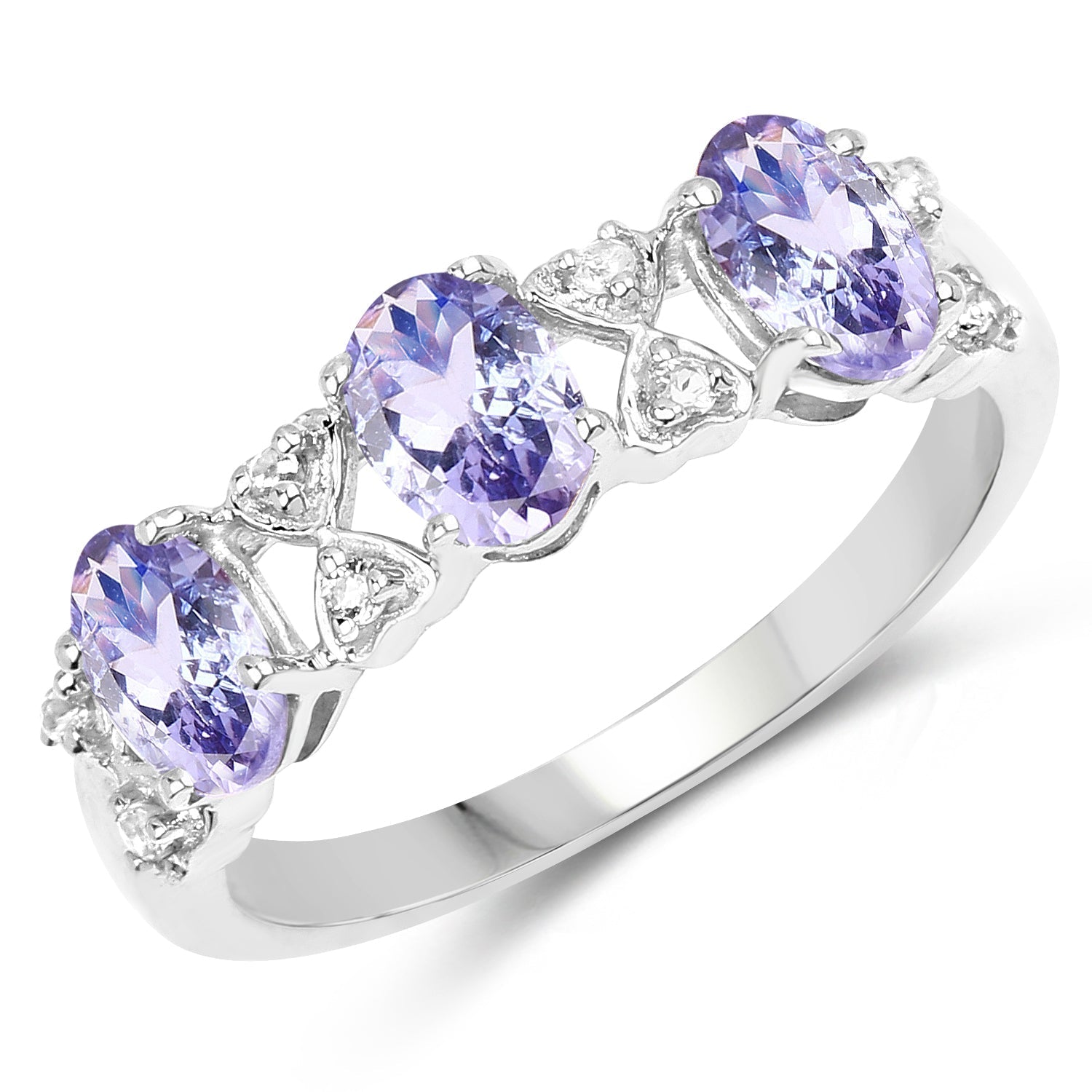 1.40 Carat Genuine Tanzanite and White Topaz .925 Sterling Silver Ring DestGlow