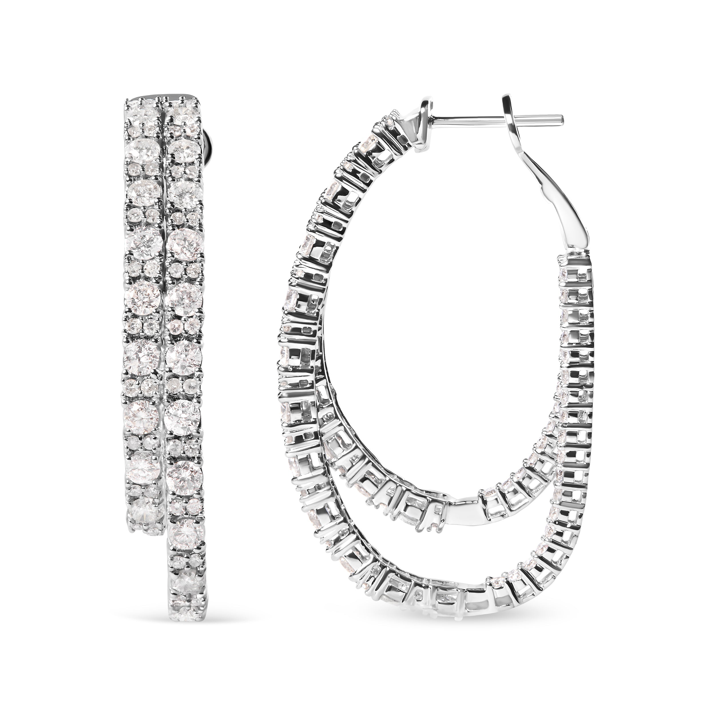 14K White Gold 4.0 Cttw Diamond Asymmetrical Inside Out Double-Hoop Earrings (I-J Color, I1-I2 Clarity) by Bids.com