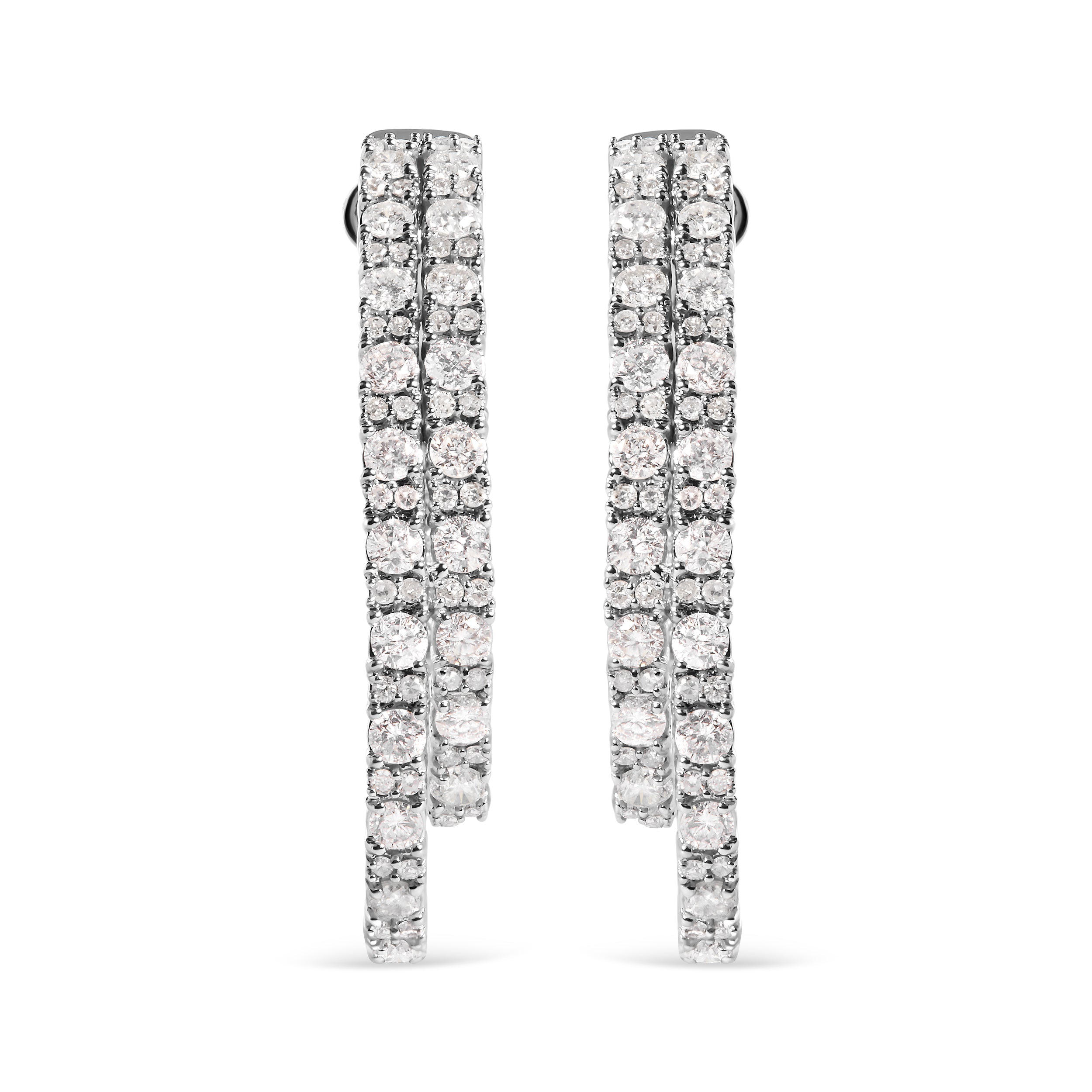 14K White Gold 4.0 Cttw Diamond Asymmetrical Inside Out Double-Hoop Earrings (I-J Color, I1-I2 Clarity) by Bids.com