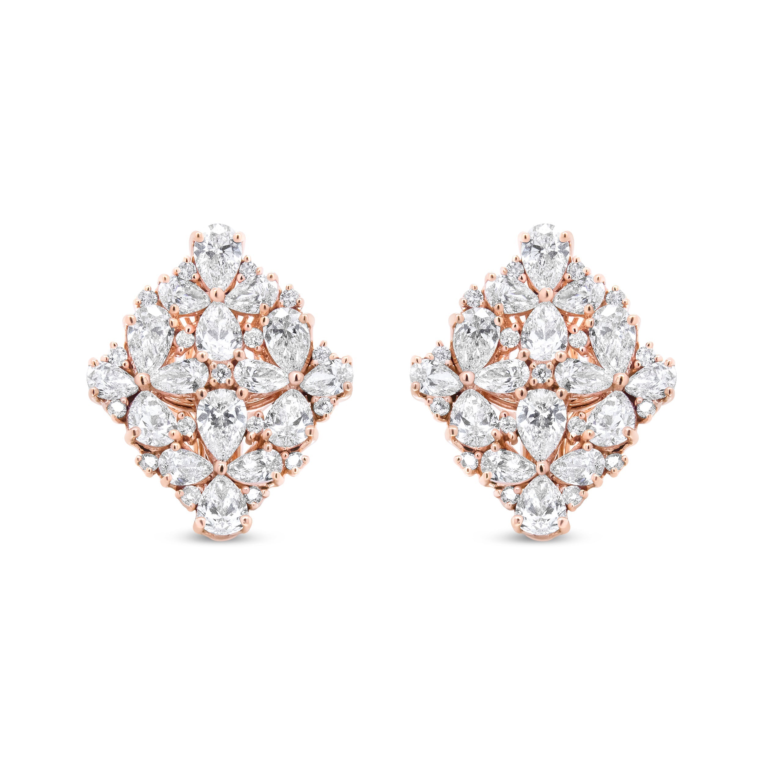 18K Rose Gold 8 1/3 Cttw Pear and Round Diamond Floral Cluster Omega Earrings (F-G Color, VS1-VS2 Clarity)