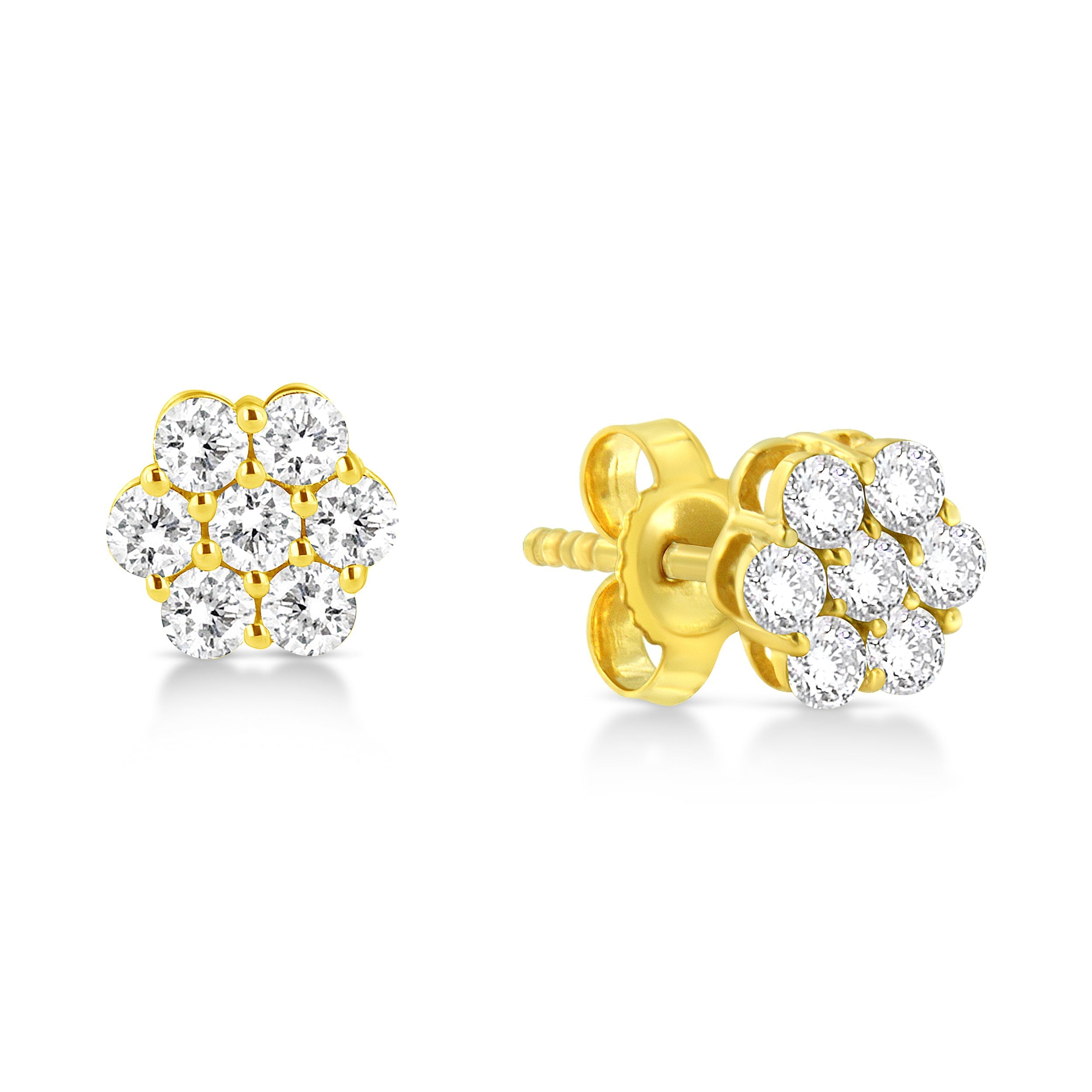 14K Yellow Gold 1/2 Cttw Brilliant Round Cut Diamond Floral Cluster Stud Earrings with Pushbacks (J-K Color, VS2-SI1 Clarity) DestGlow