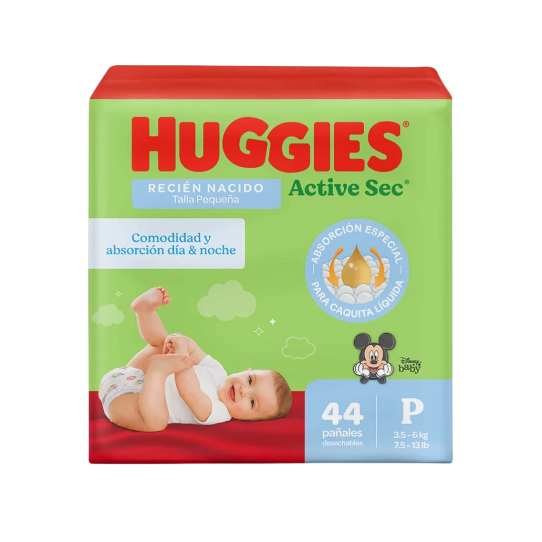 Huggies Active Sec Baby Diapers Size P/1 Recién Nacido (44 count) DestGlow