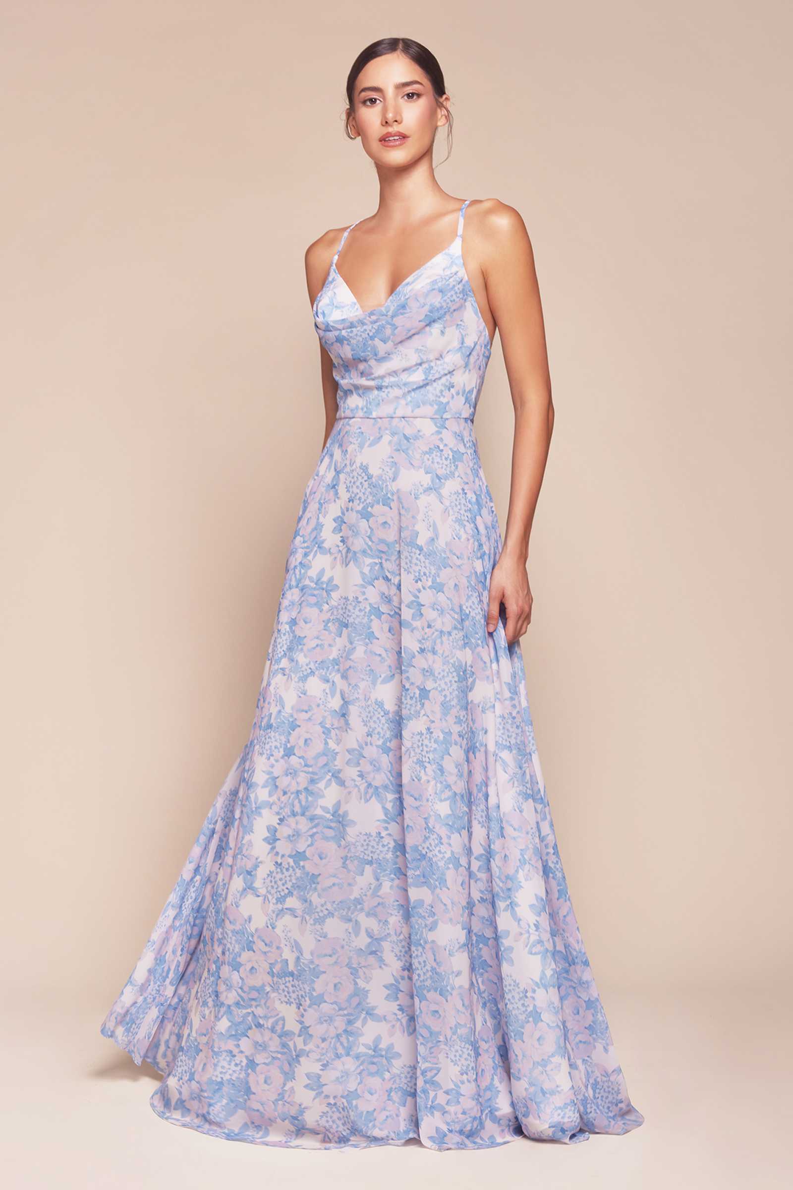 Ladivine 7444 Dress A-Line Soft Satin Print Dress by DiscountDressShop
