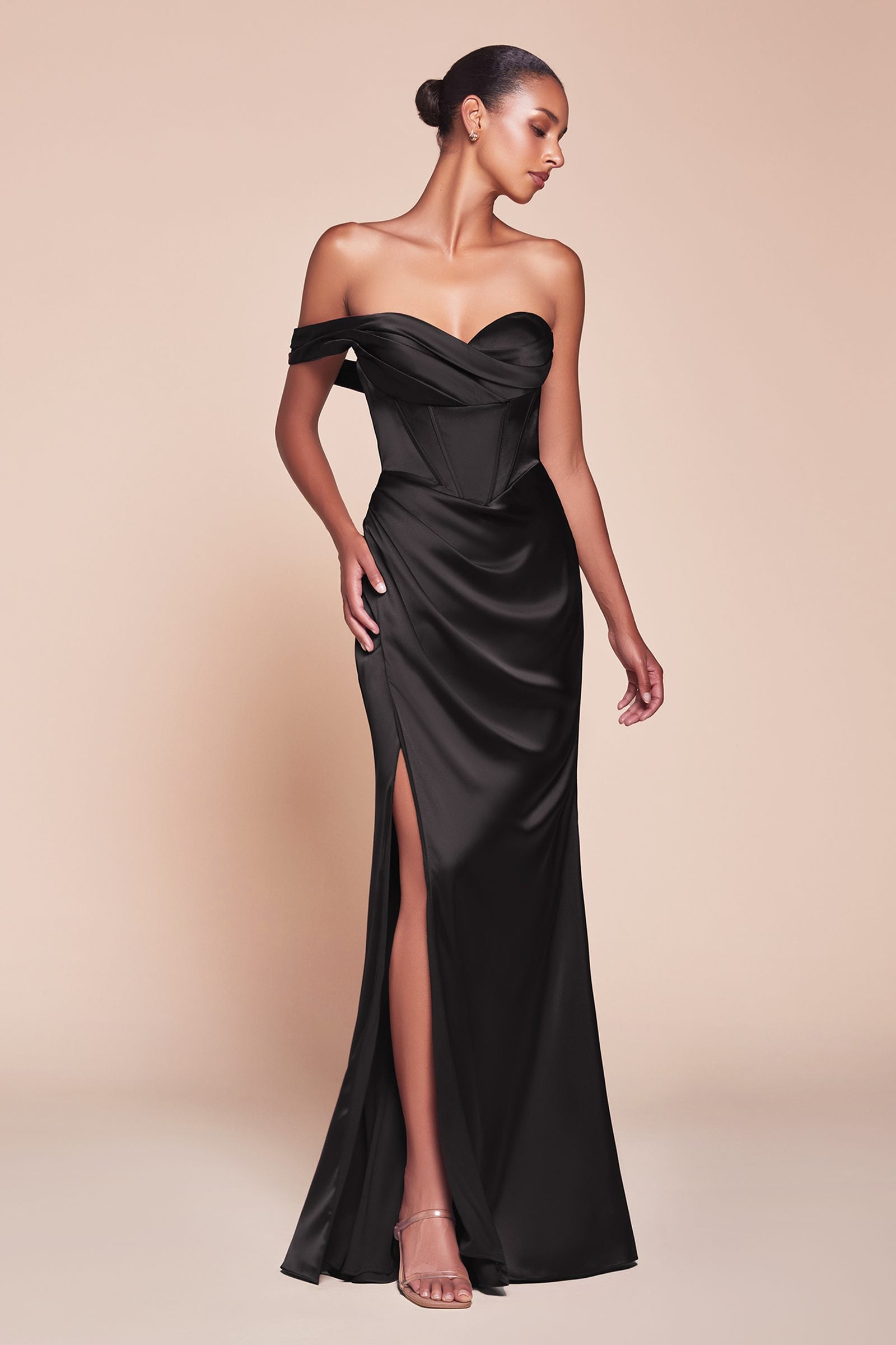 Ladivine 7448 Dress Long One Shoulder Satin Corset Gown by DiscountDressShop
