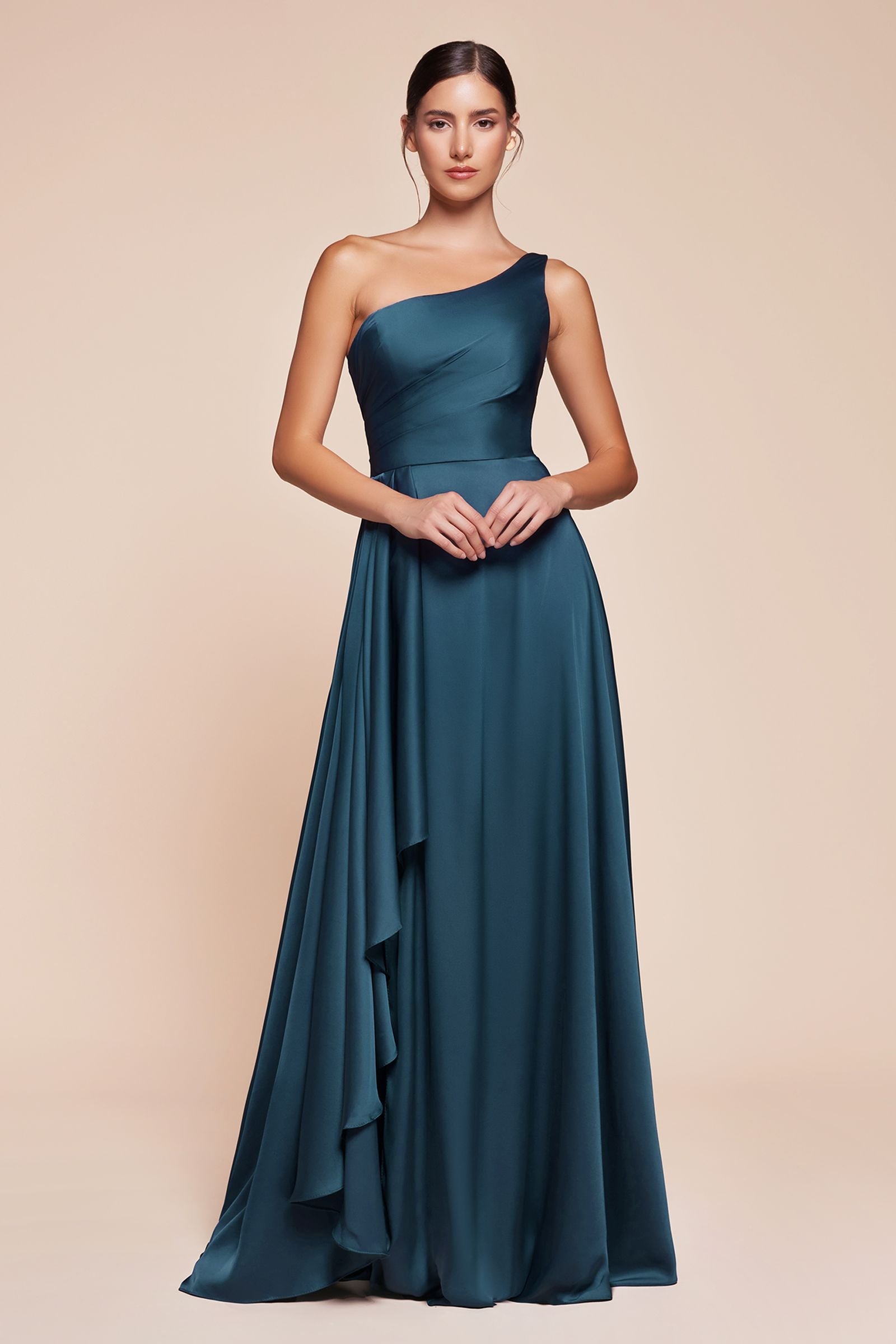 Ladivine 7450 Dress One Shoulder Satin A-Line Gown by DiscountDressShop