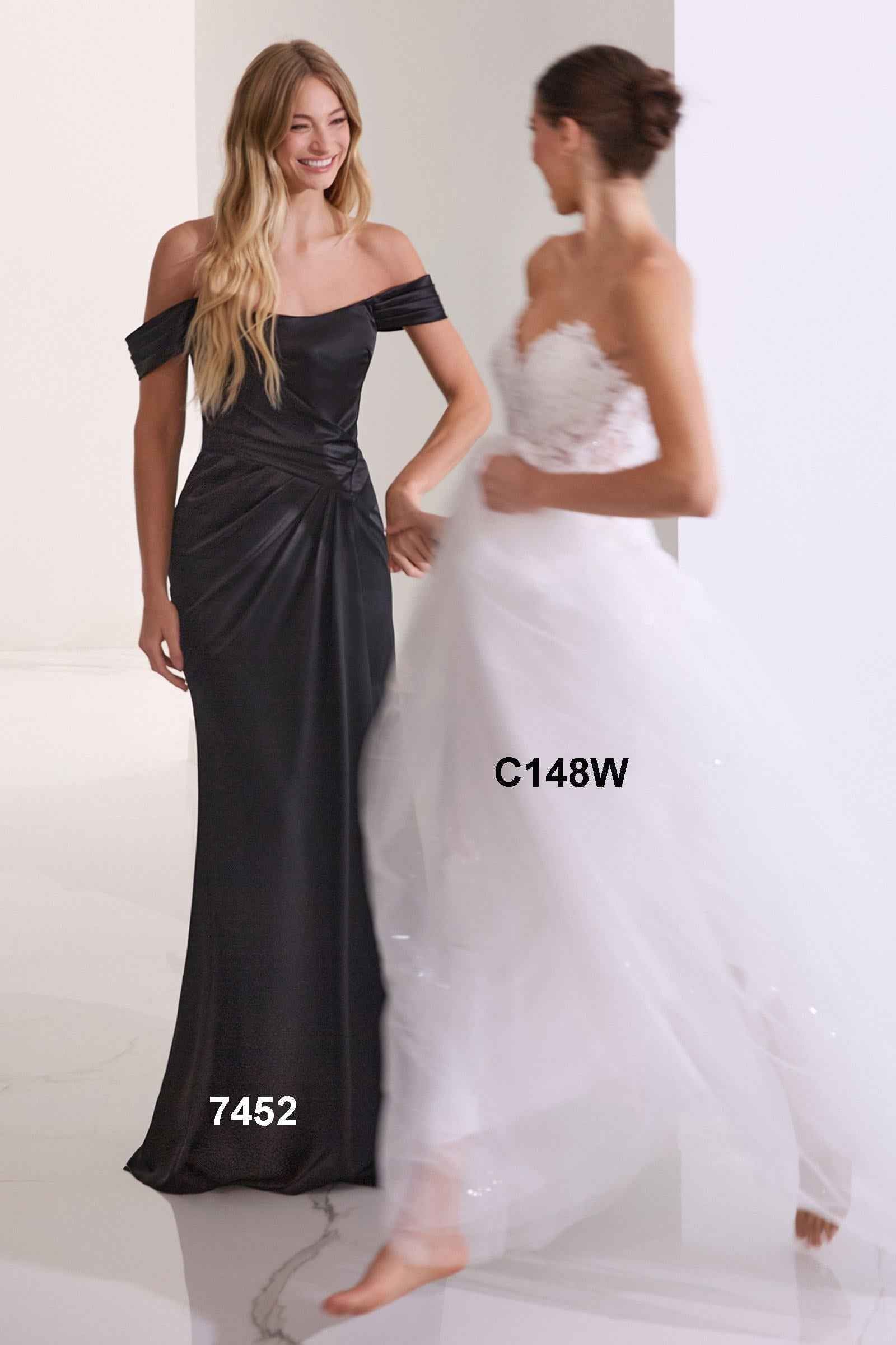 Ladivine 7452 Dress Off the Shoulder Lace Up Corset Satin Gown by DiscountDressShop