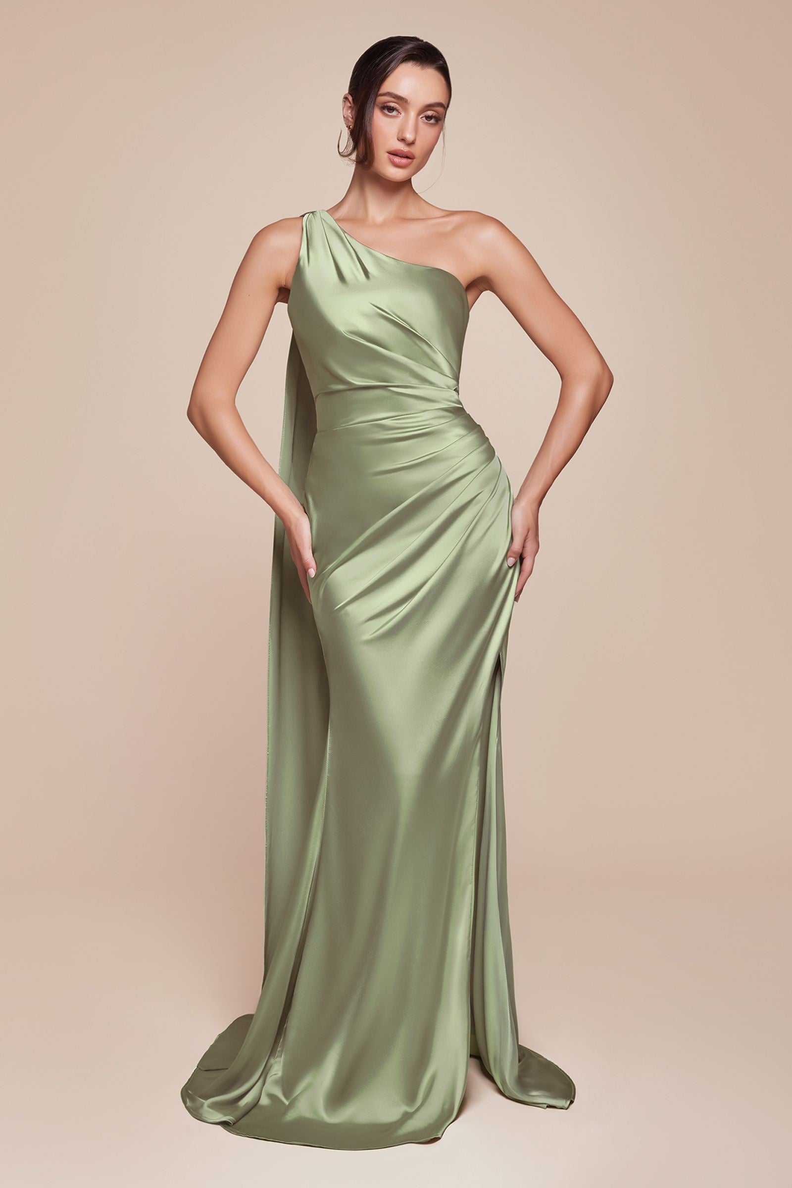 Ladivine 7454 Dress One Shoulder Luxe Satin Fitted Gown by DiscountDressShop