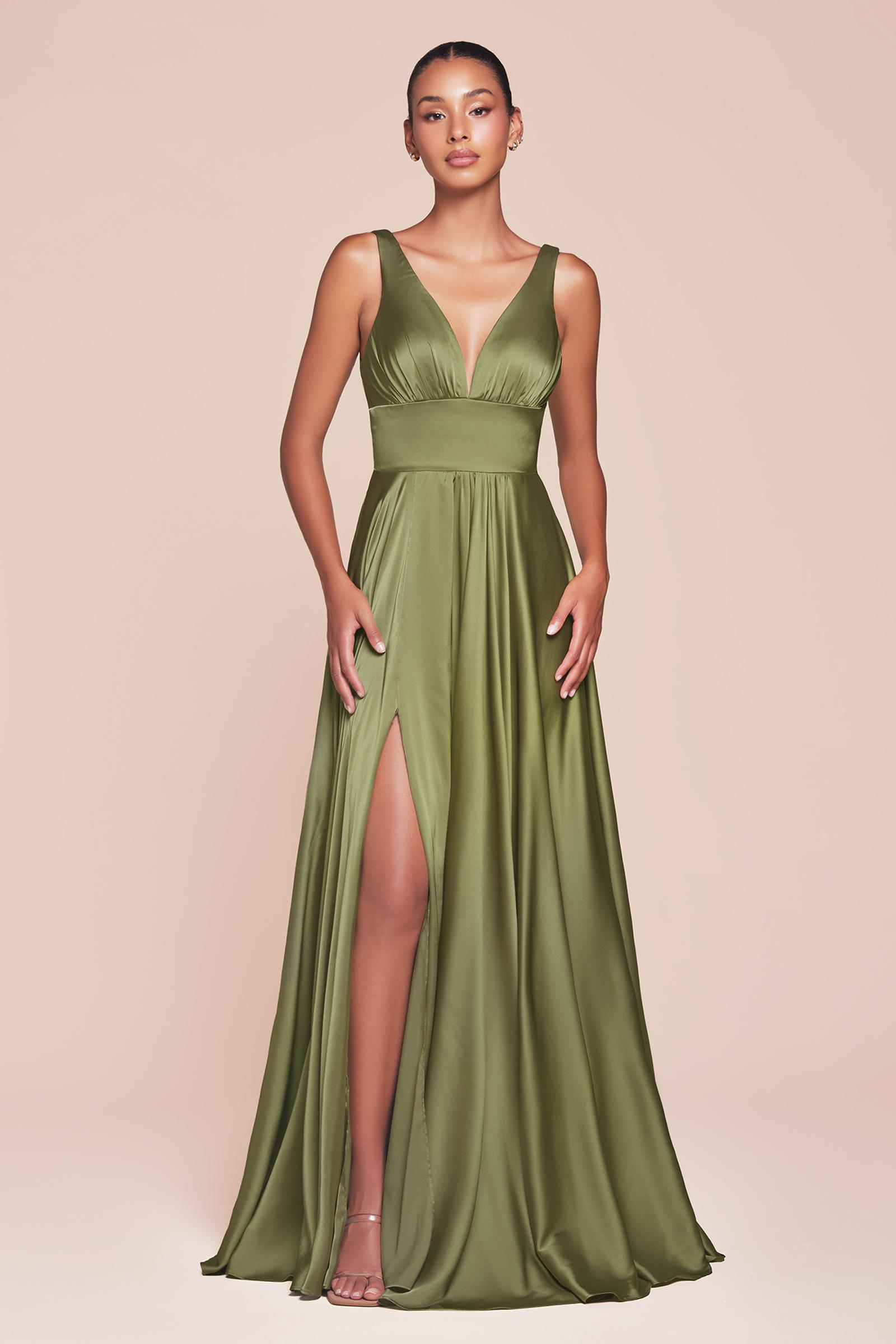 Ladivine 7469 Long Formal Evening Satin Dress with Slit by DiscountDressShop