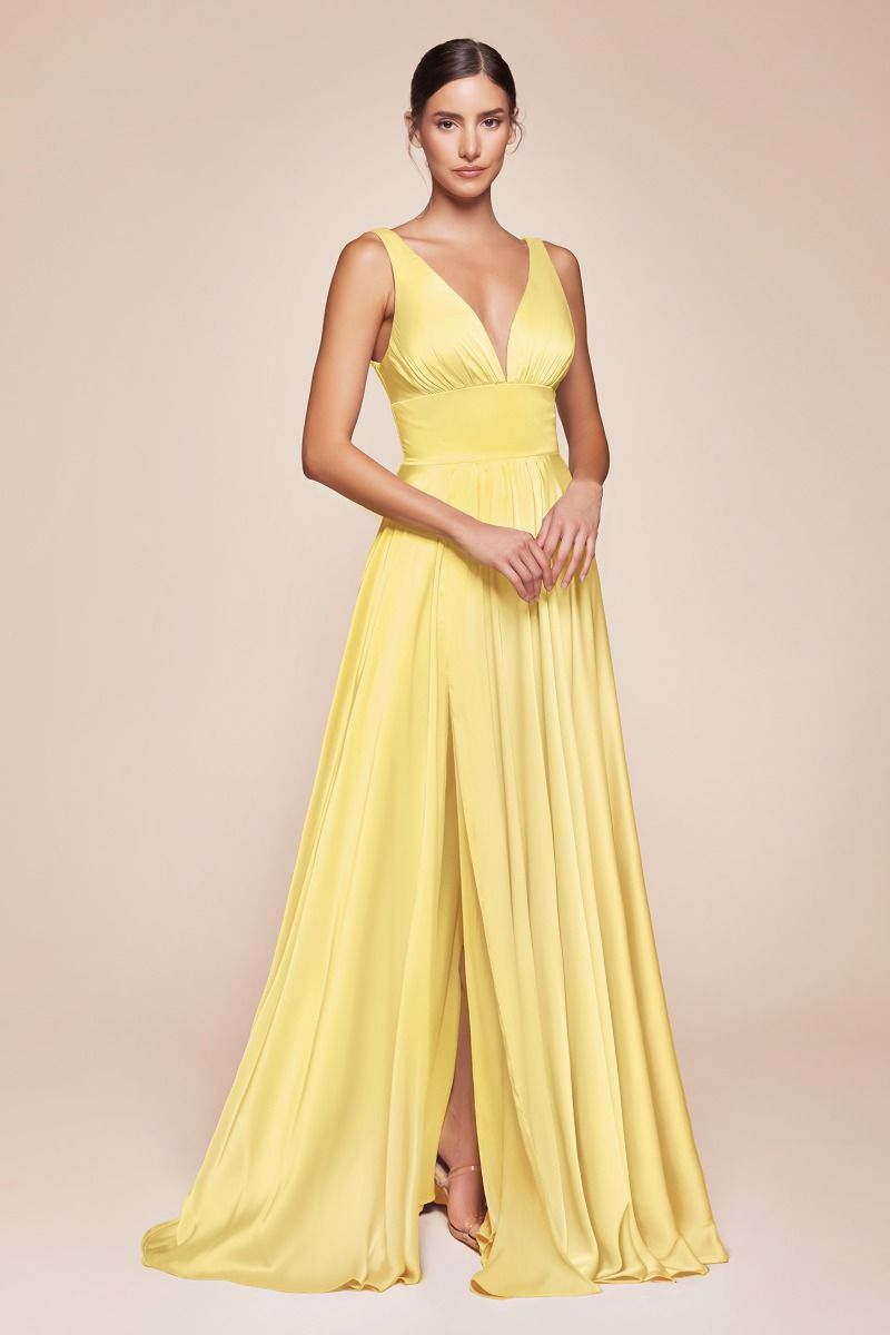 Cinderella Divine 7469 Floor Length Satin Formal V-Neckline Dress by DiscountDressShop