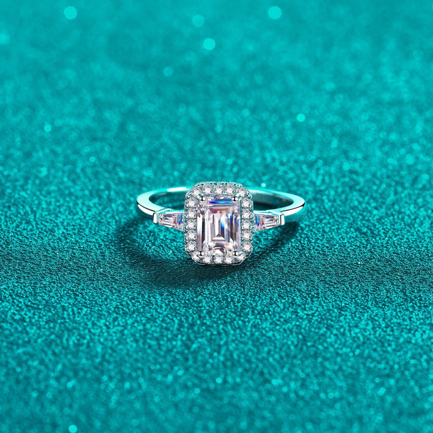 1 Carat Blue Emerald-Cut Sparkala™ Pure Sterling Silver Ring - DestGlow