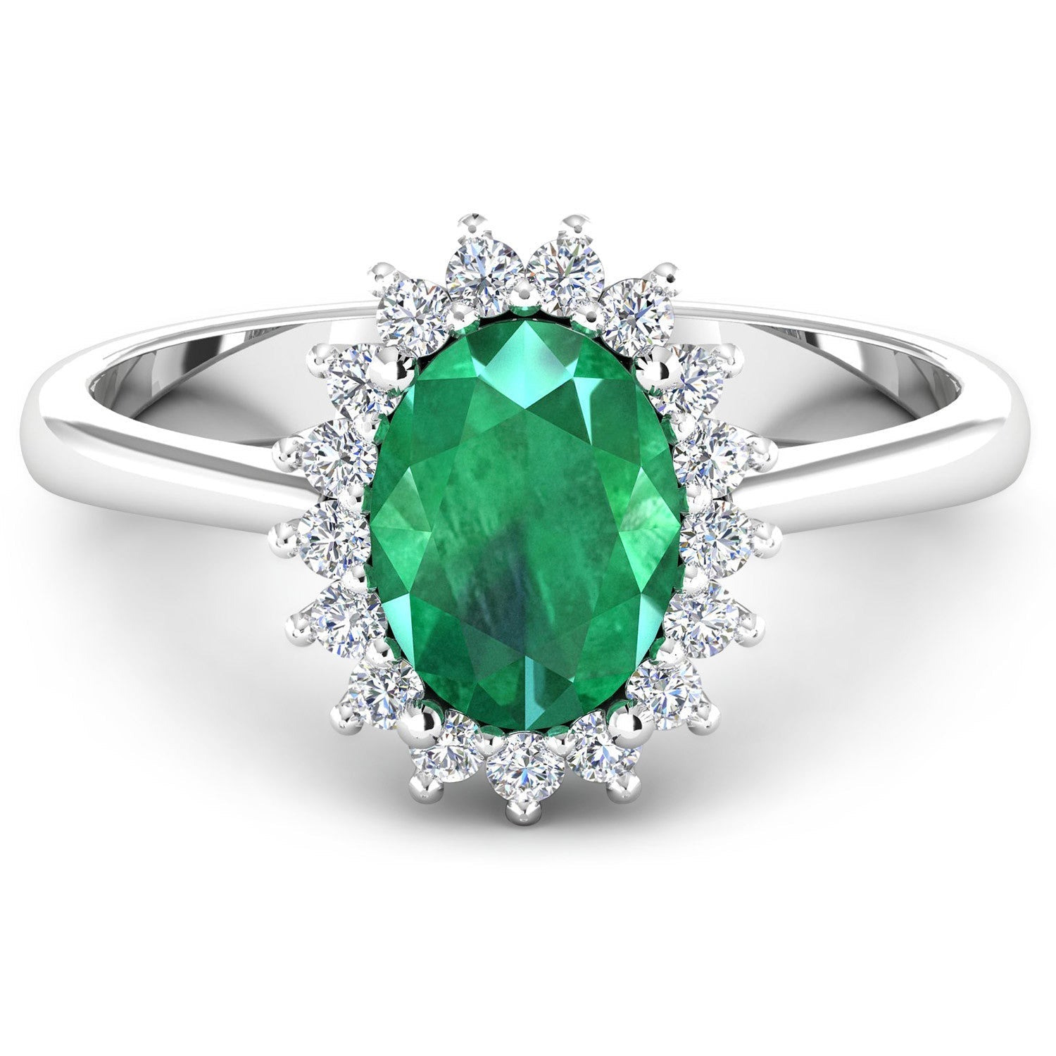 1.87 Carat Genuine Zambian Emerald and White Diamond 14K White Gold Ring