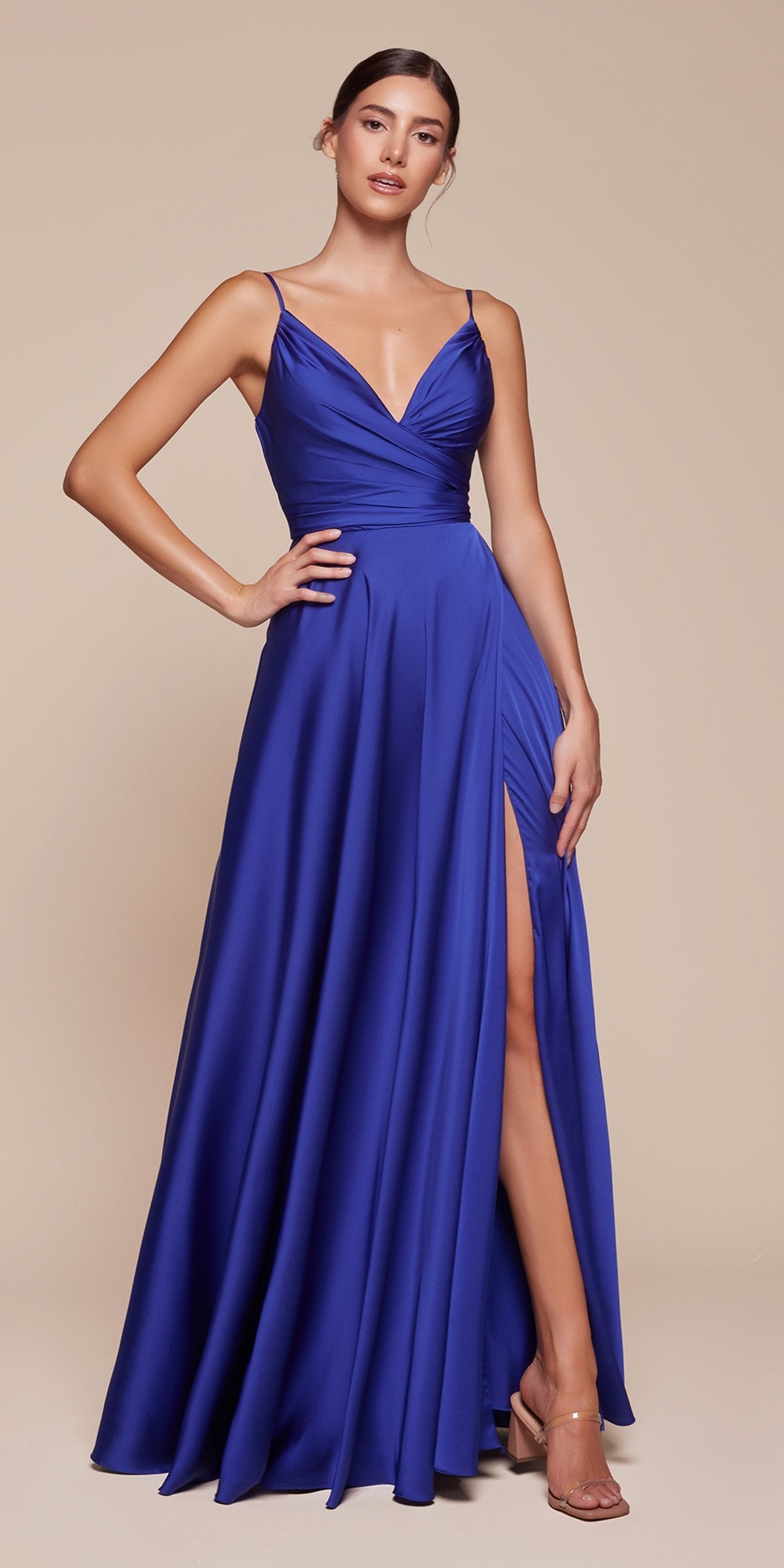 Cinderella Divine 7485C Sweetheart Neckline Soft Satin A-Line Formal Dress DestGlow