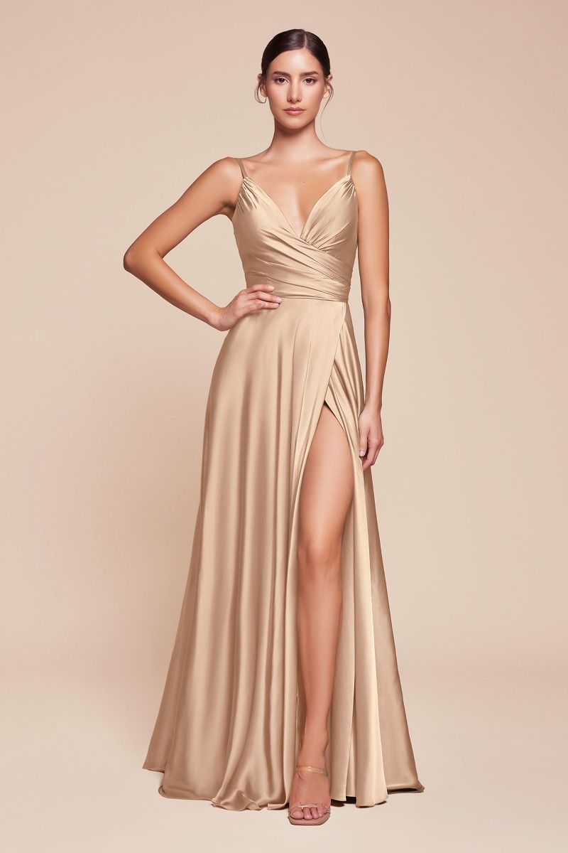 Cinderella Divine 7485C Sweetheart Neckline Soft Satin A-Line Formal Dress DestGlow