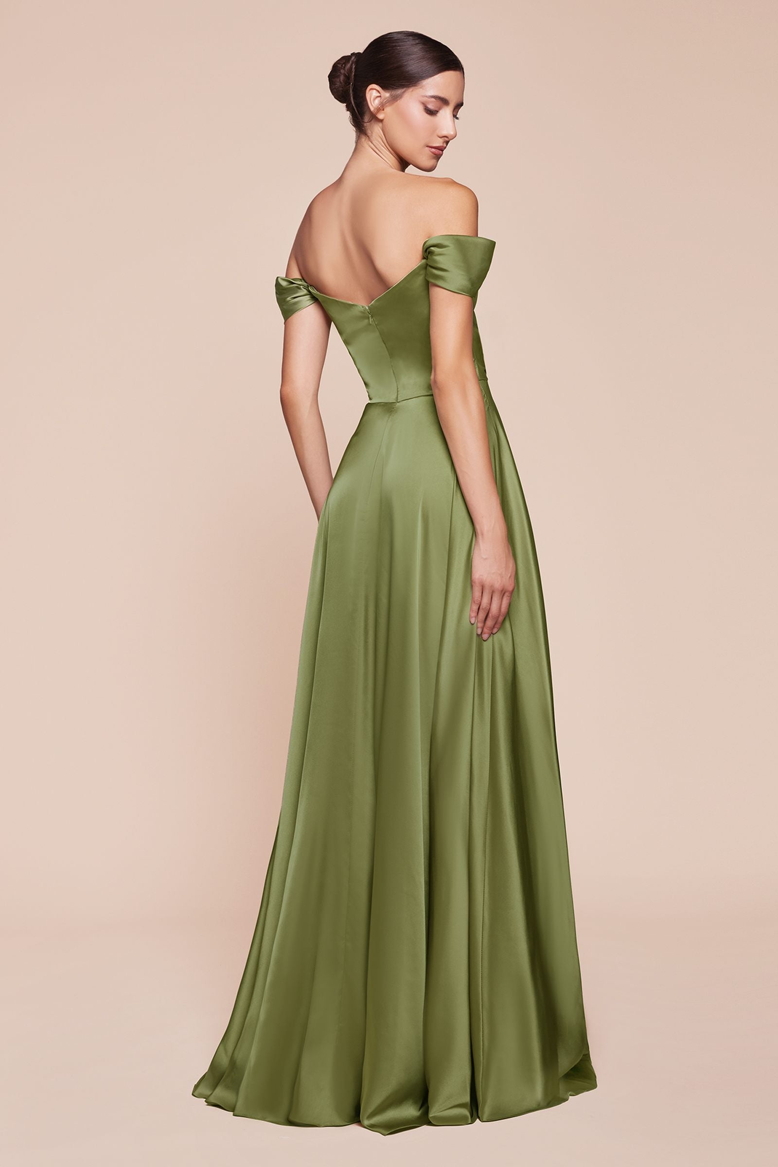 Cinderella Divine 7493C Long Plus Size A-Line Off the Shoulder Satin Dress DestGlow