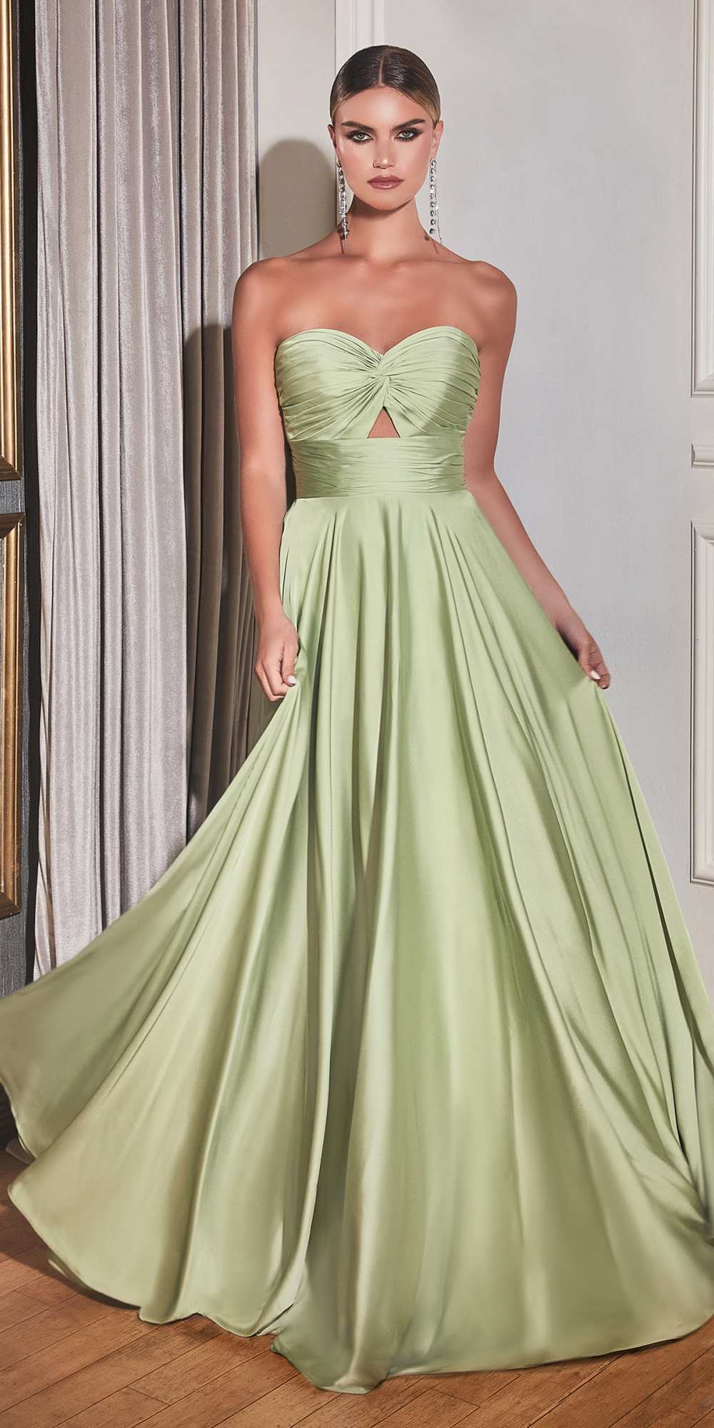 Ladivine 7496 Floor Length A-Line Luxurious Satin Strapless Keyhole Dress by DiscountDressShop