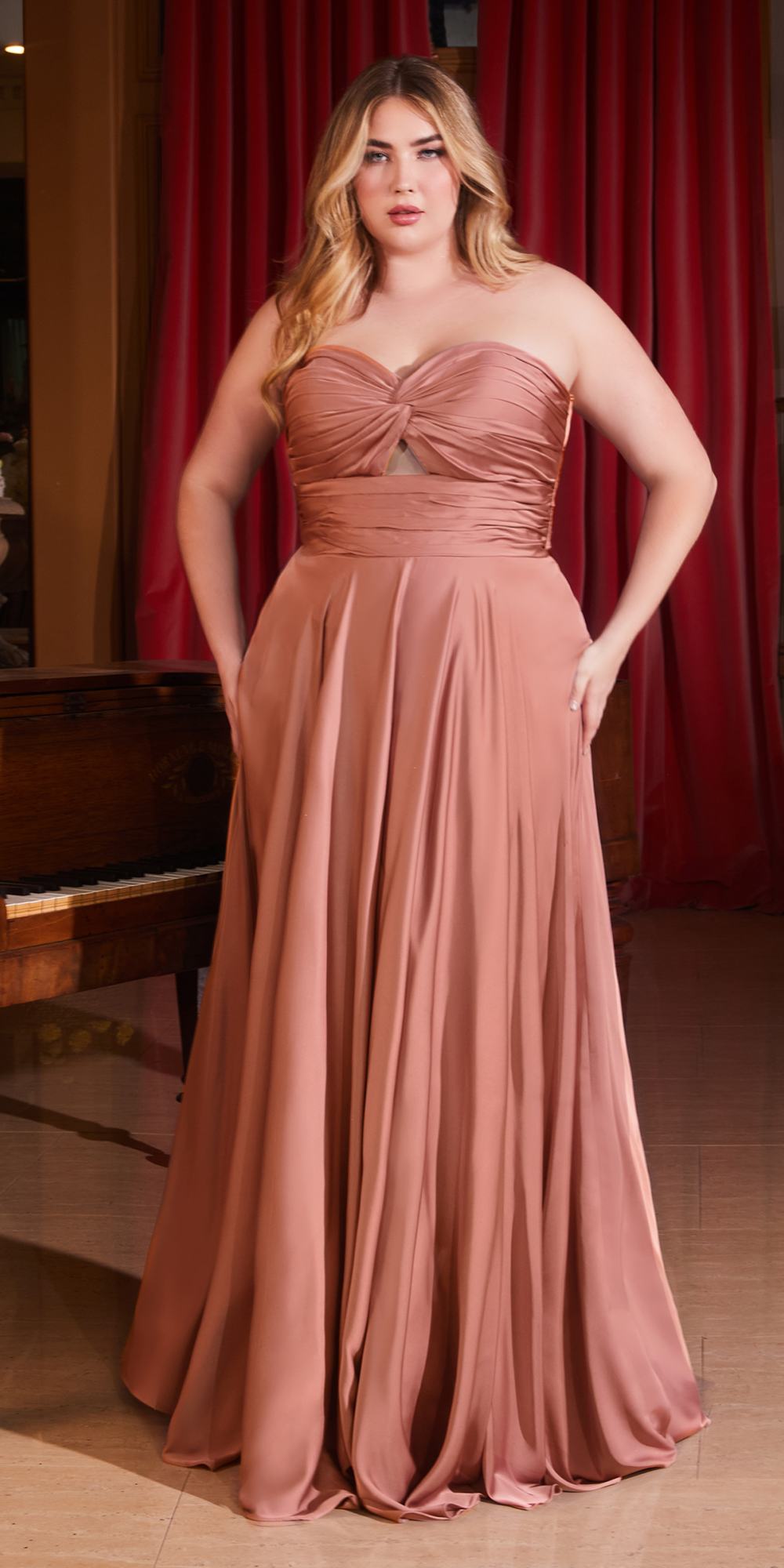 Ladivine 7496 Floor Length A-Line Luxurious Satin Strapless Keyhole Dress by DiscountDressShop