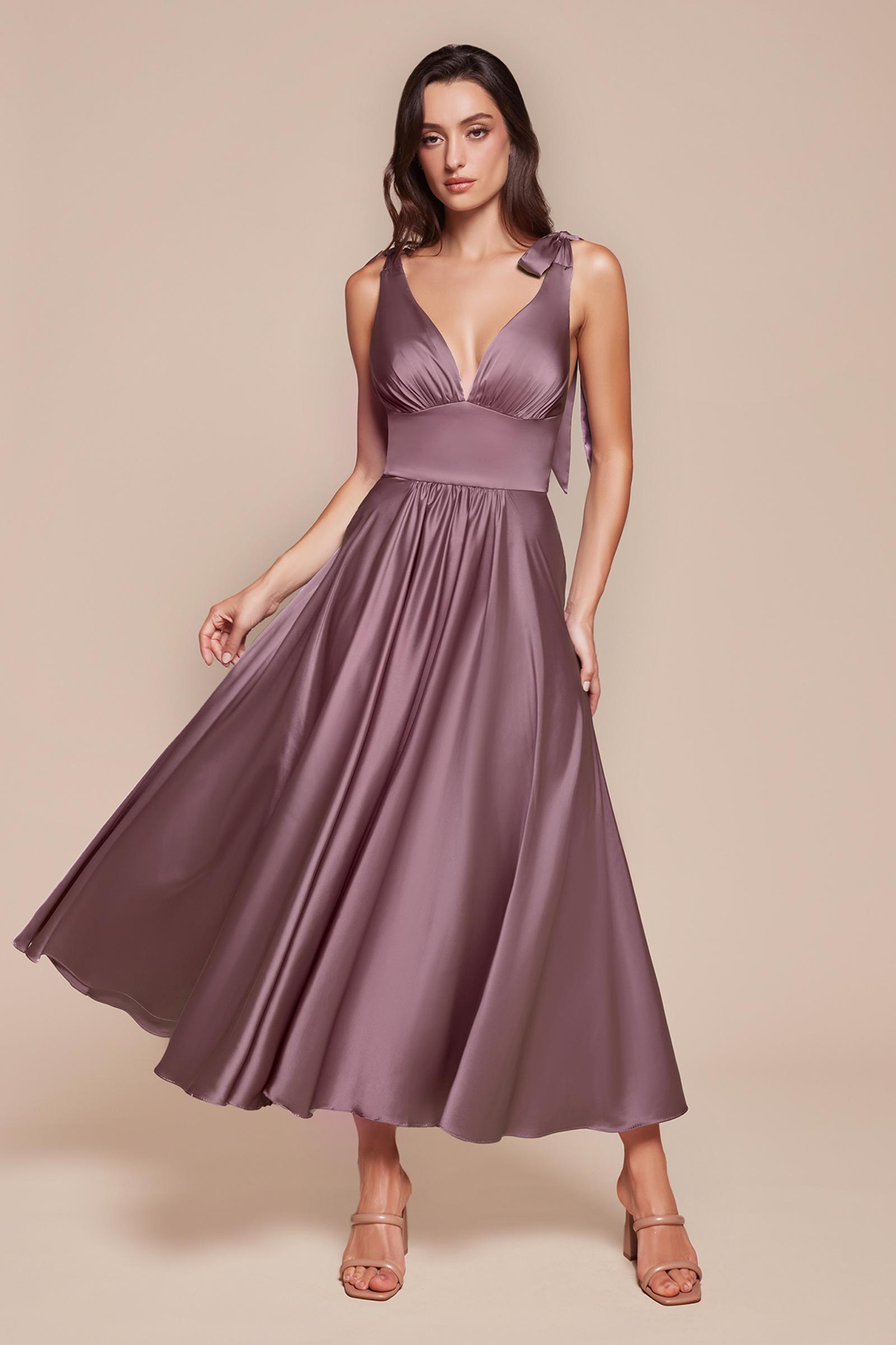 Ladivine 7499 Dress Tea Length Satin A-Line Dress by DiscountDressShop