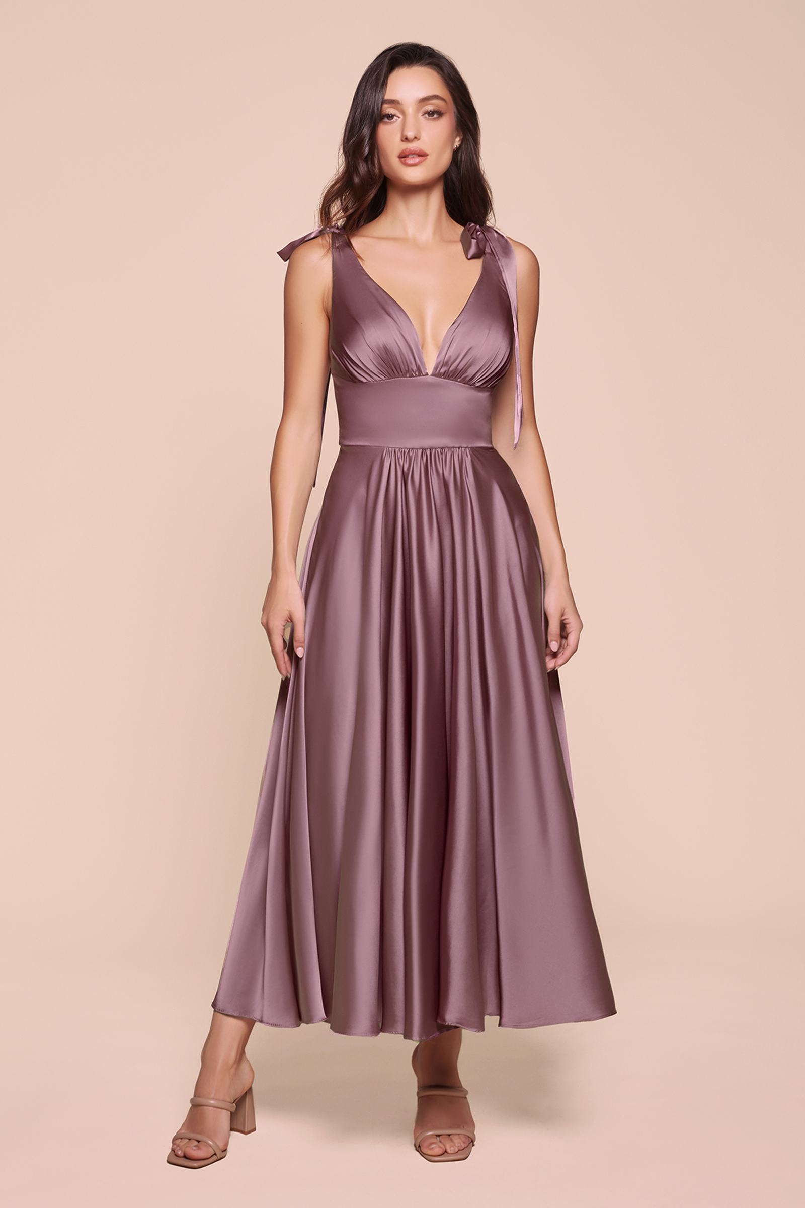 Ladivine 7499 Dress Tea Length Satin A-Line Dress by DiscountDressShop