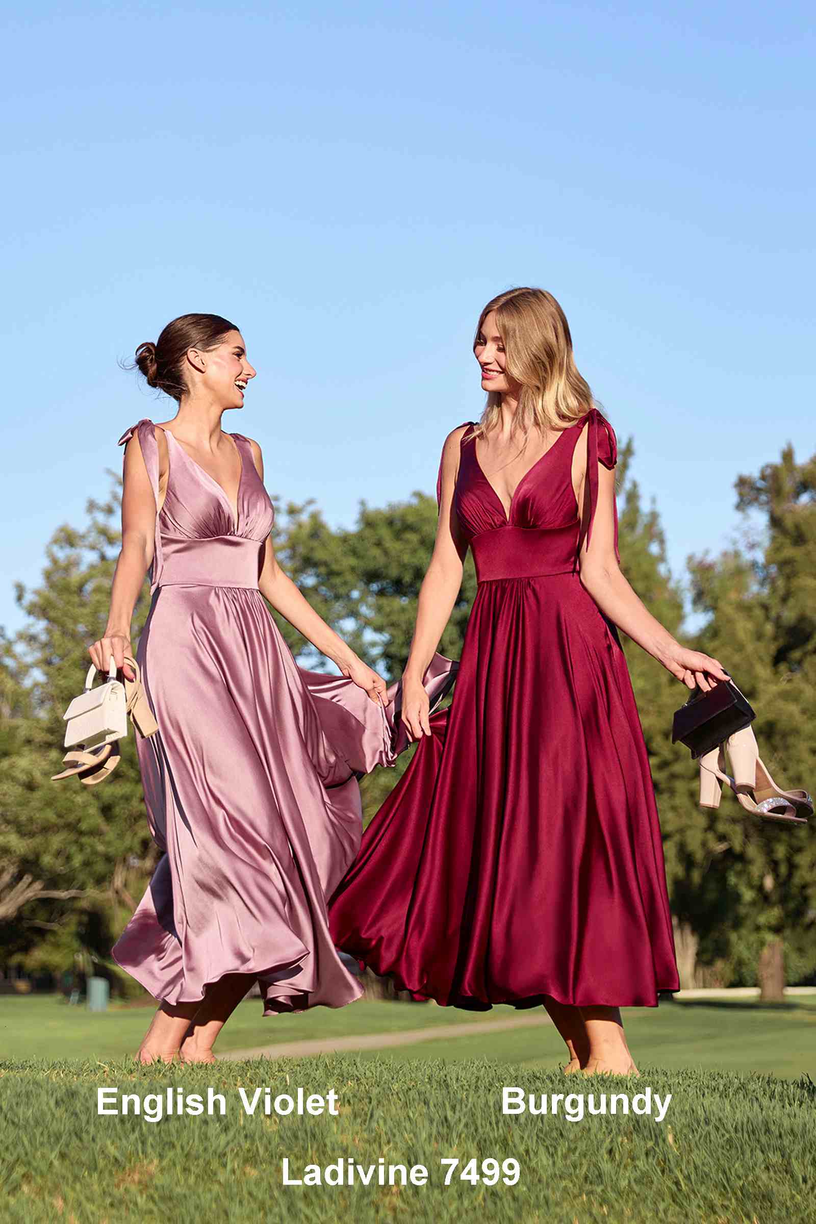 Ladivine 7499 Dress Tea Length Satin A-Line Dress by DiscountDressShop