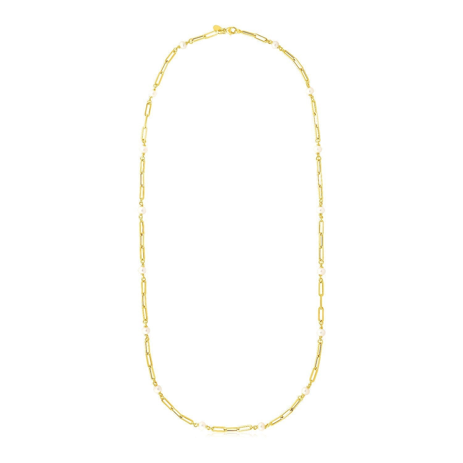 14k Yellow Gold Paperclip Chain and Pearl Necklace