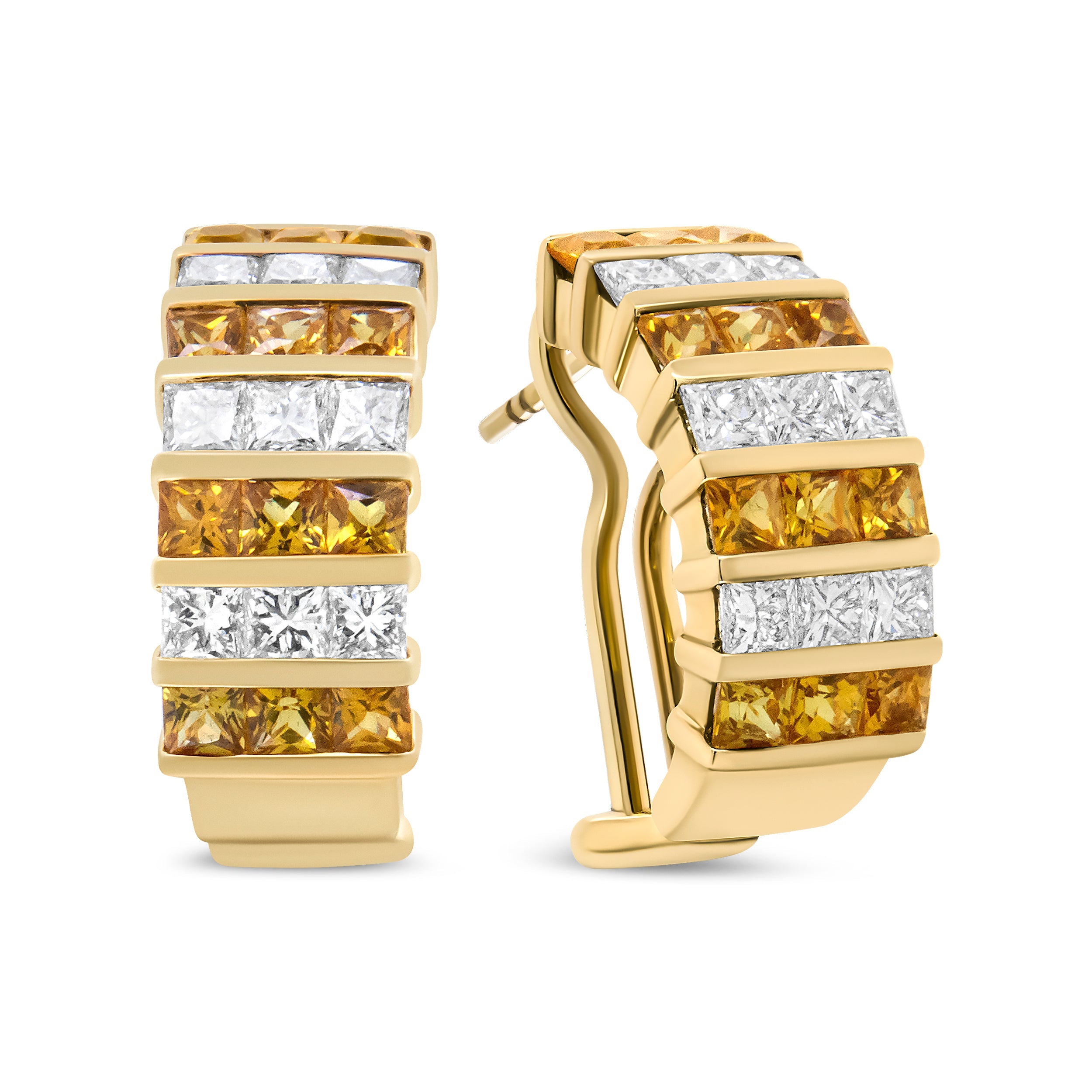 18K Yellow Gold 1 3/4 Cttw Invisible Set Princess Cut Diamond and 2.5mm Yellow Sapphire Huggie Hoop Earrings (F-G Color, VS1-VS2 Clarity) by Bids.com