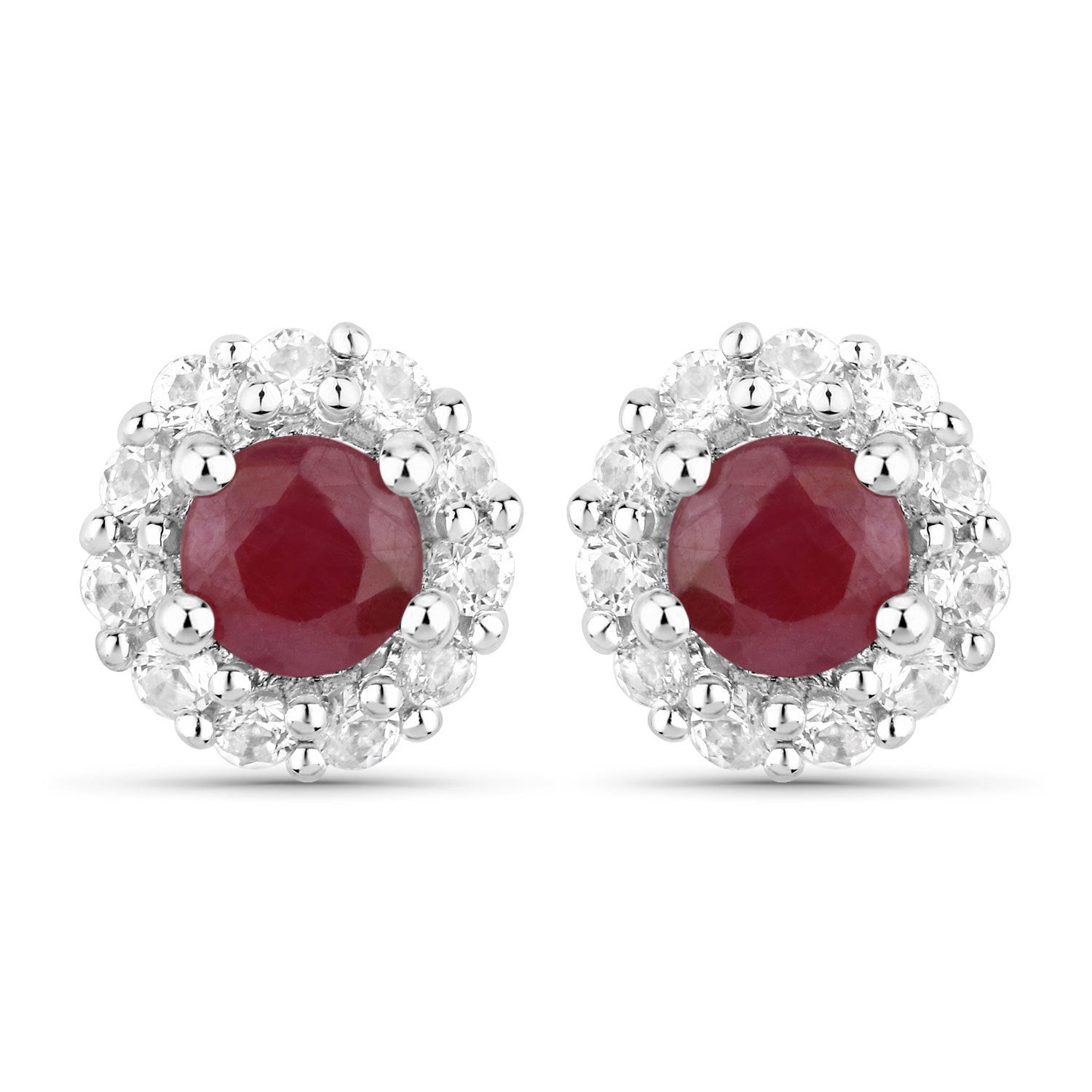 2.17 Carat Genuine Ruby and White Topaz .925 Sterling Silver Jewelry Set by Bids.com